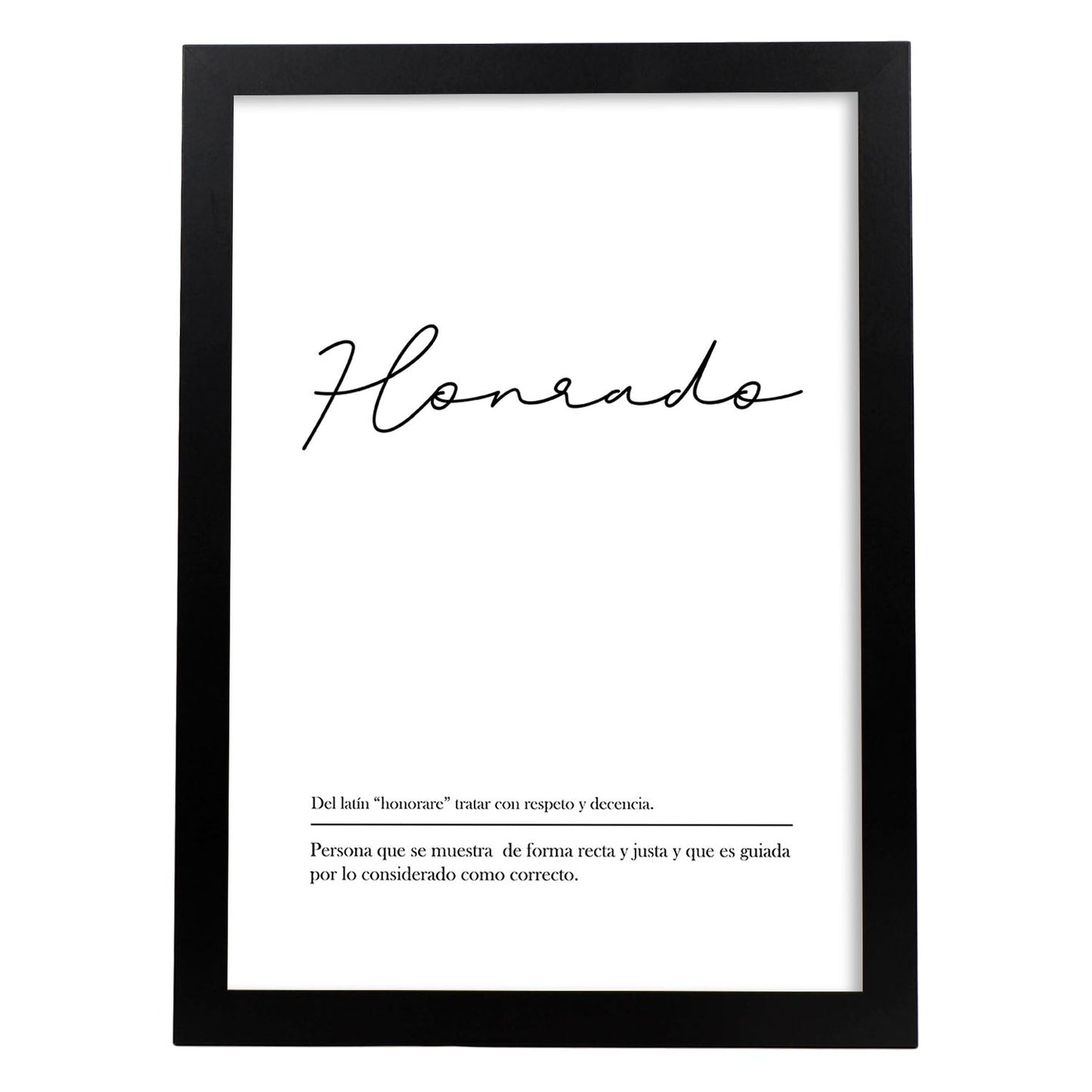 Lámina con la definición de la palabra Honrado en con fondo Blanco nórdico-Artwork-Nacnic-A3-Marco Negro-Nacnic Estudio SL