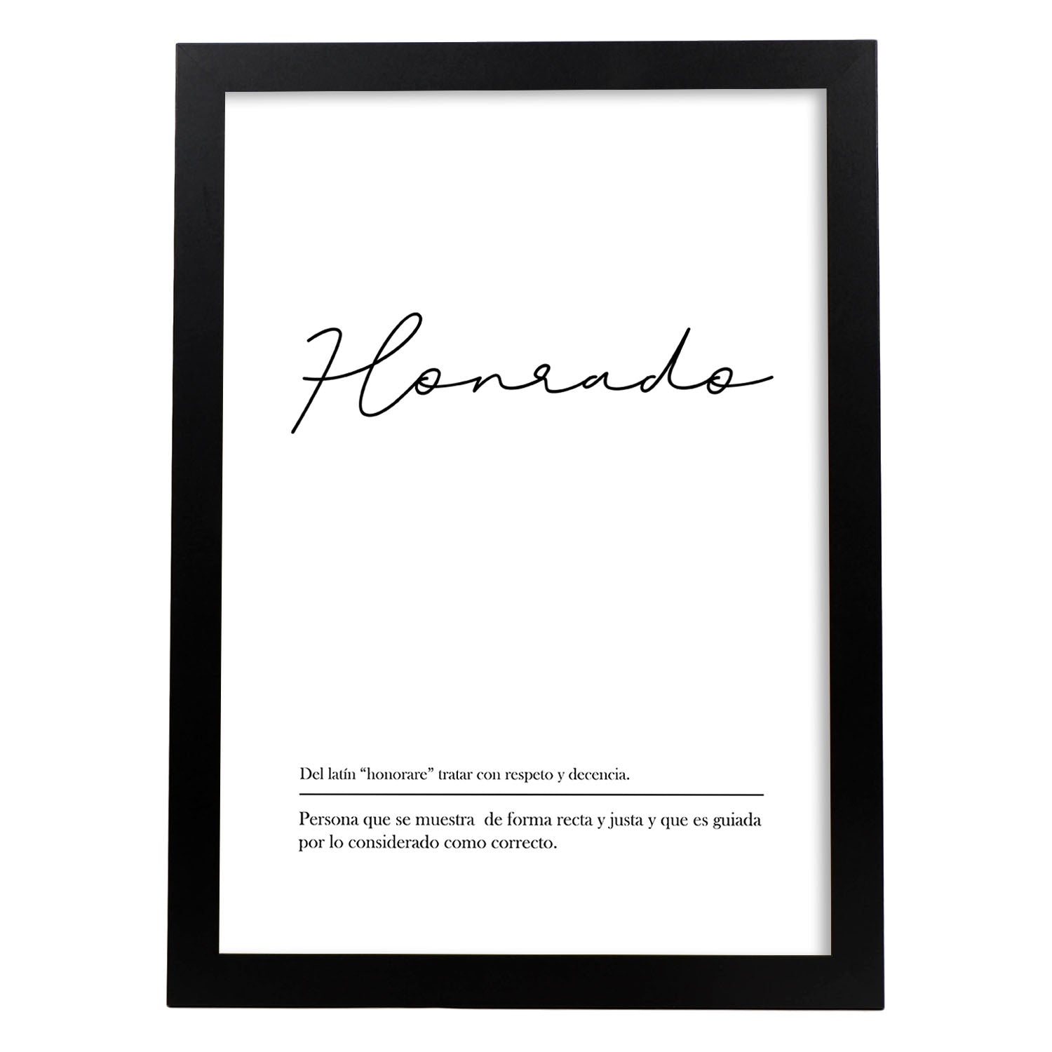 Lámina con la definición de la palabra Honrado en con fondo Blanco nórdico-Artwork-Nacnic-A4-Marco Negro-Nacnic Estudio SL