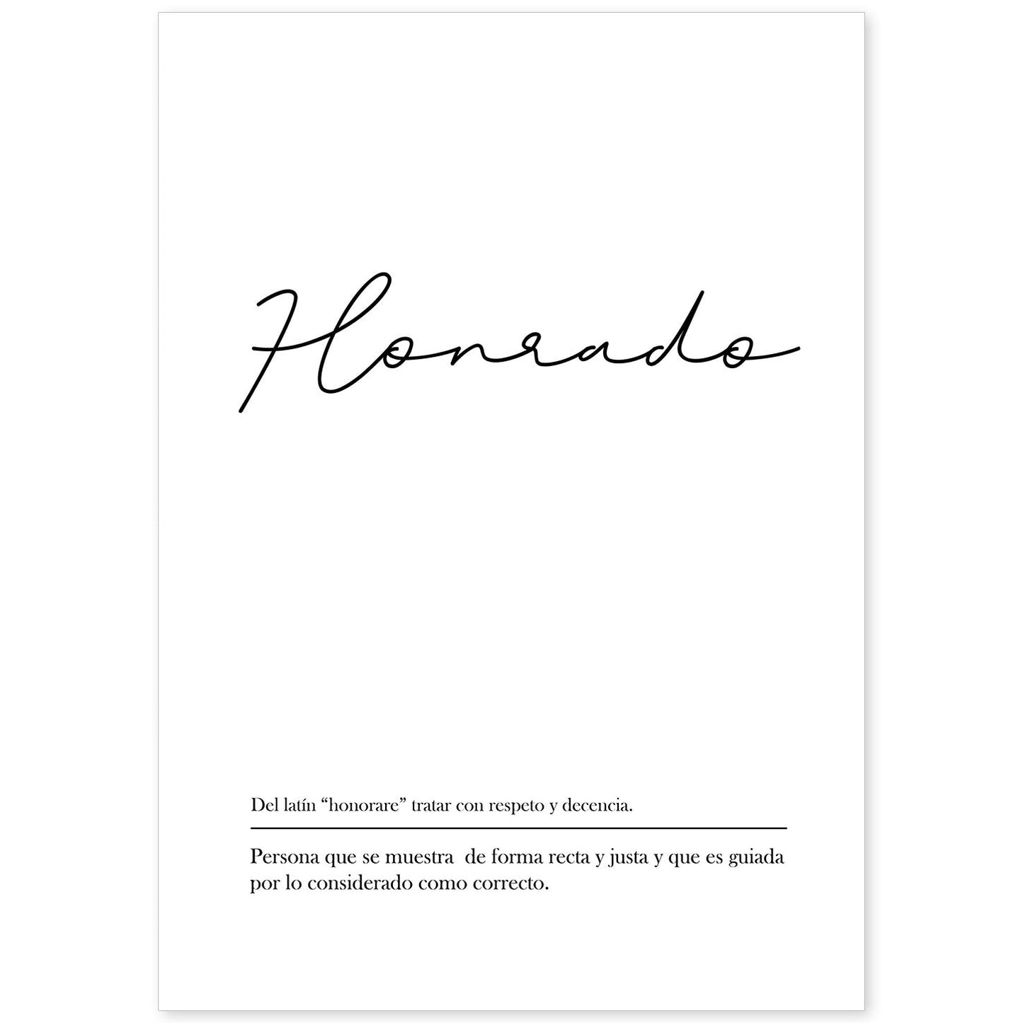 Lámina con la definición de la palabra Honrado en con fondo Blanco nórdico-Artwork-Nacnic-A4-Sin marco-Nacnic Estudio SL
