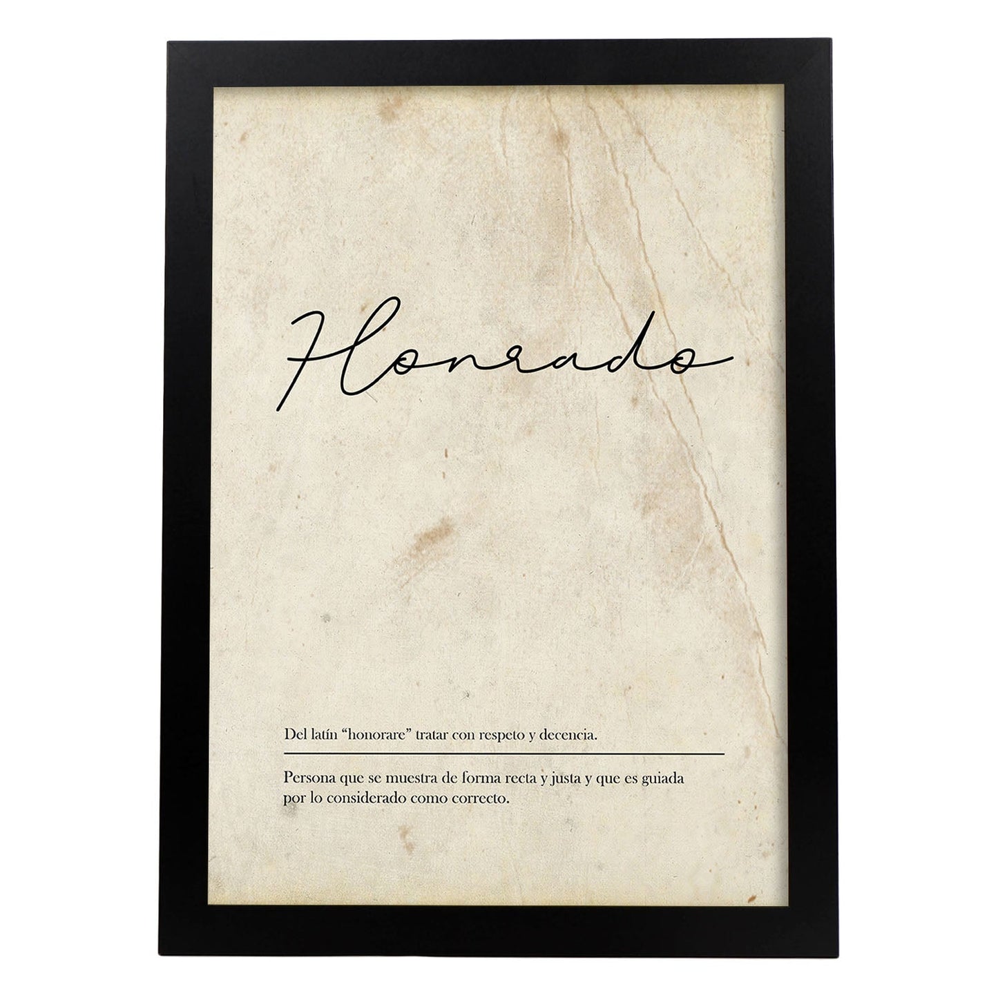 Lámina con la definición de la palabra Honrado en con Fondo Vintage-Artwork-Nacnic-A3-Marco Negro-Nacnic Estudio SL