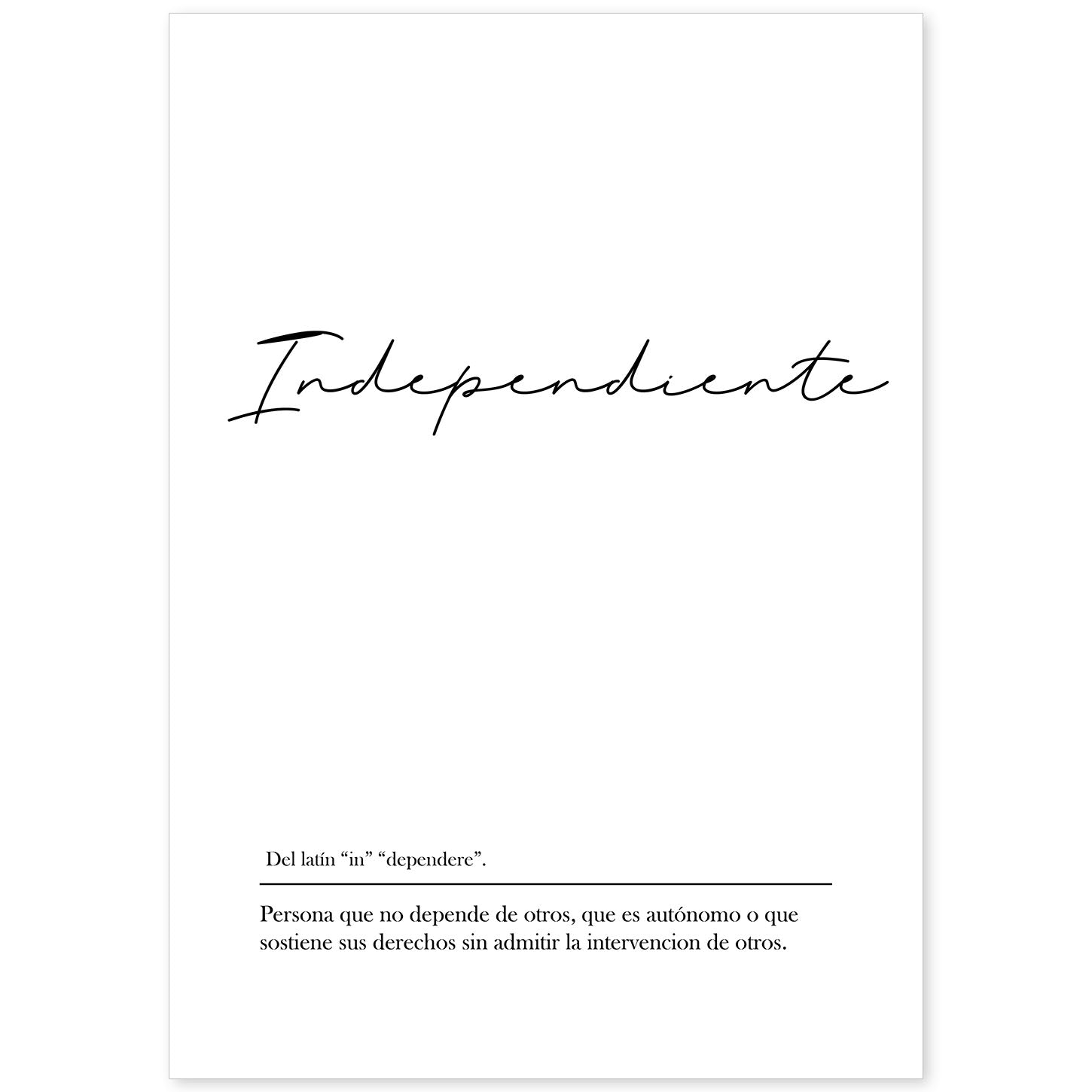 Lámina con la definición de la palabra Independiente en con fondo Blanco nórdico-Artwork-Nacnic-A4-Sin marco-Nacnic Estudio SL