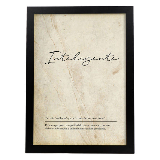 Lámina con la definición de la palabra Inteligente en con Fondo Vintage-Artwork-Nacnic-A4-Marco Negro-Nacnic Estudio SL