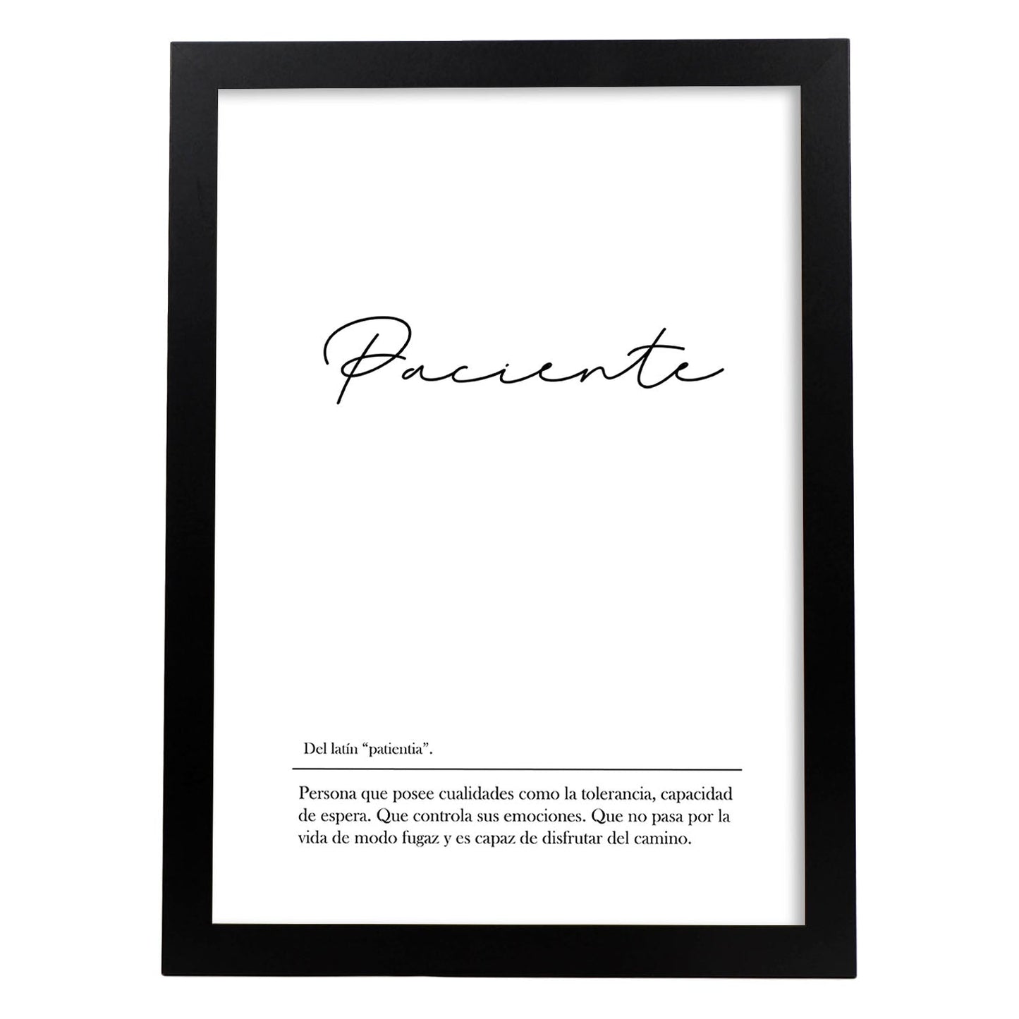 Lámina con la definición de la palabra Paciente en con fondo Blanco nórdico-Artwork-Nacnic-A3-Marco Negro-Nacnic Estudio SL