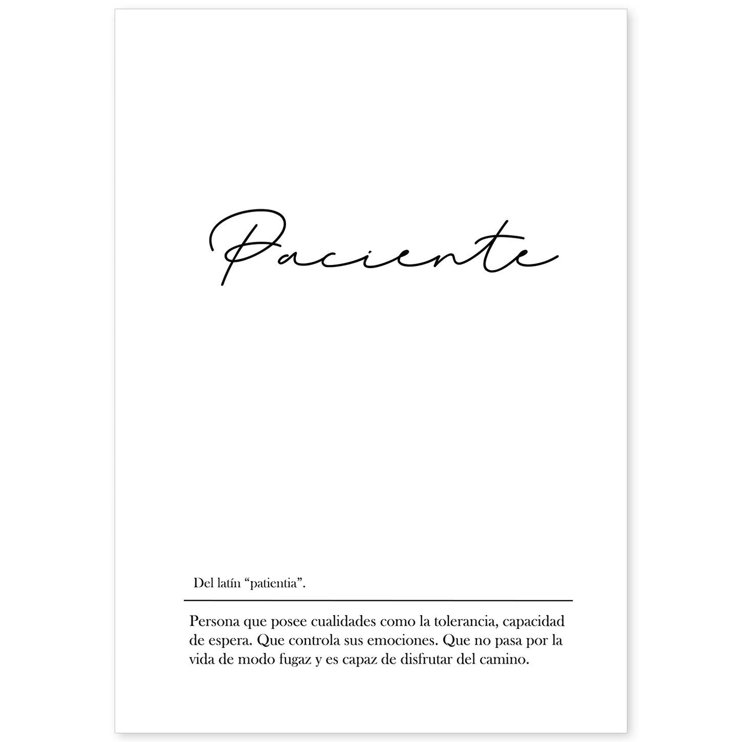Lámina con la definición de la palabra Paciente en con fondo Blanco nórdico-Artwork-Nacnic-A4-Sin marco-Nacnic Estudio SL