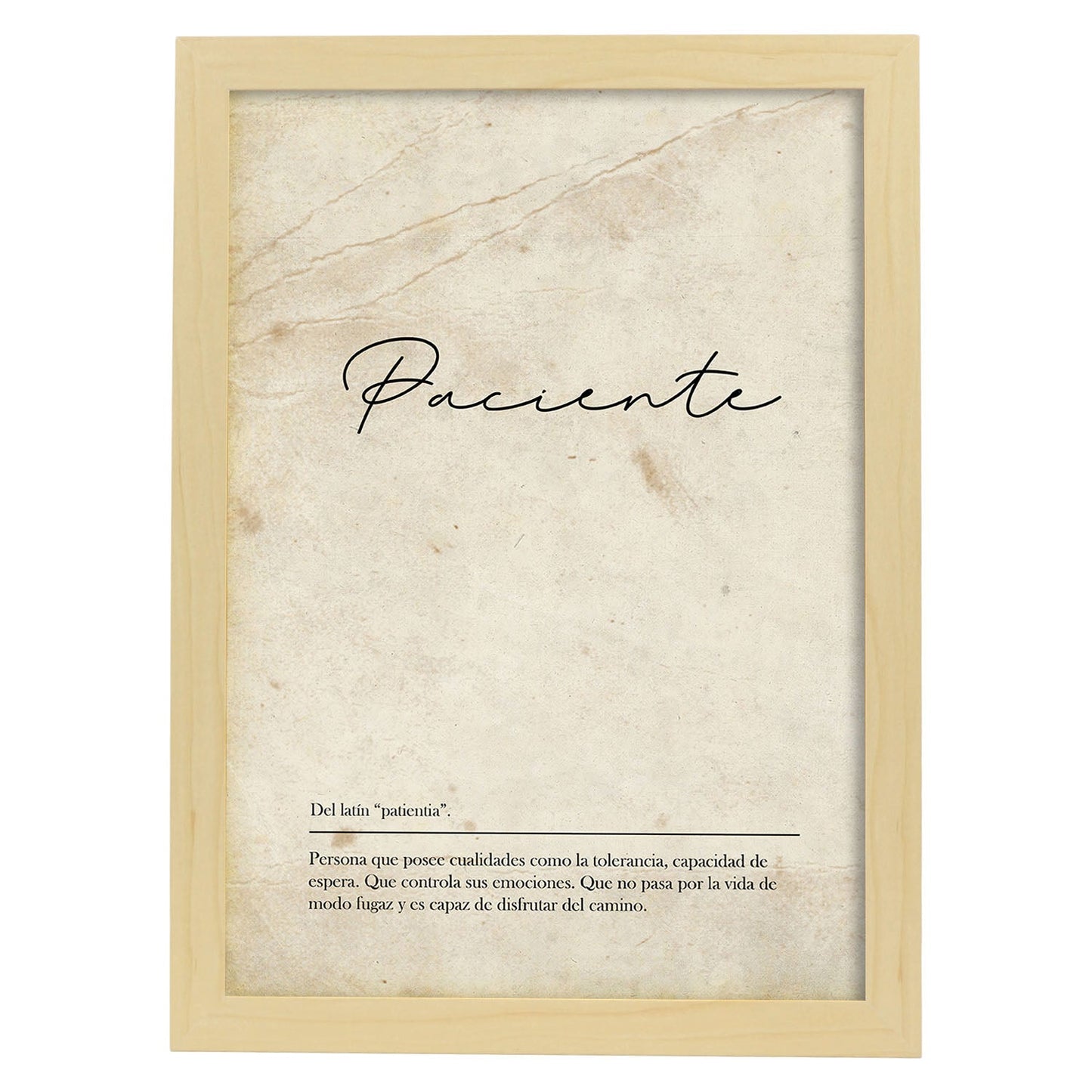 Lámina con la definición de la palabra Paciente en con Fondo Vintage-Artwork-Nacnic-A3-Marco Madera clara-Nacnic Estudio SL