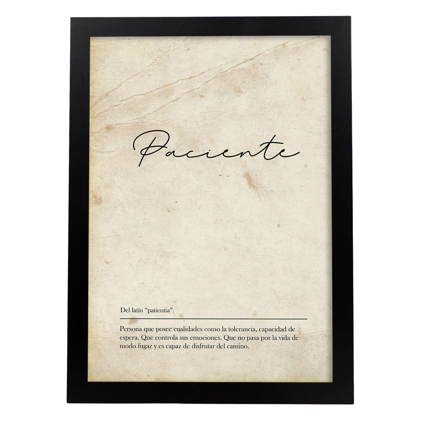 Lámina con la definición de la palabra Paciente en con Fondo Vintage-Artwork-Nacnic-A3-Marco Negro-Nacnic Estudio SL