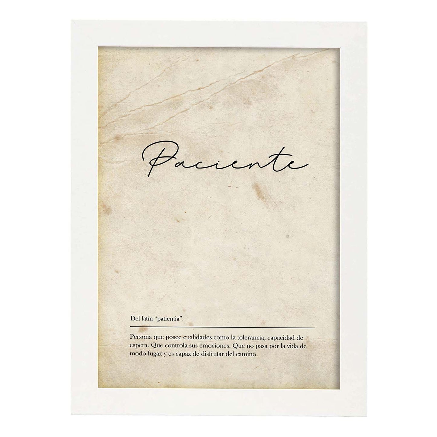 Lámina con la definición de la palabra Paciente en con Fondo Vintage-Artwork-Nacnic-A4-Marco Blanco-Nacnic Estudio SL