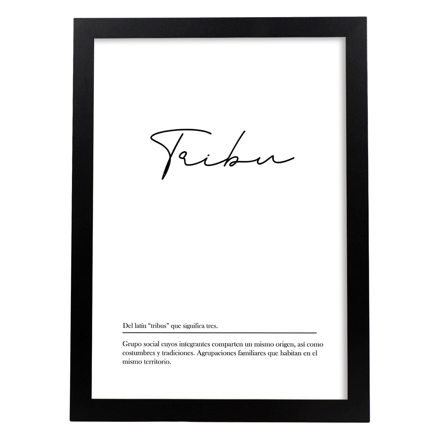 Lámina con la definición de la palabra Tribu en con fondo Blanco nórdico-Artwork-Nacnic-A3-Marco Negro-Nacnic Estudio SL