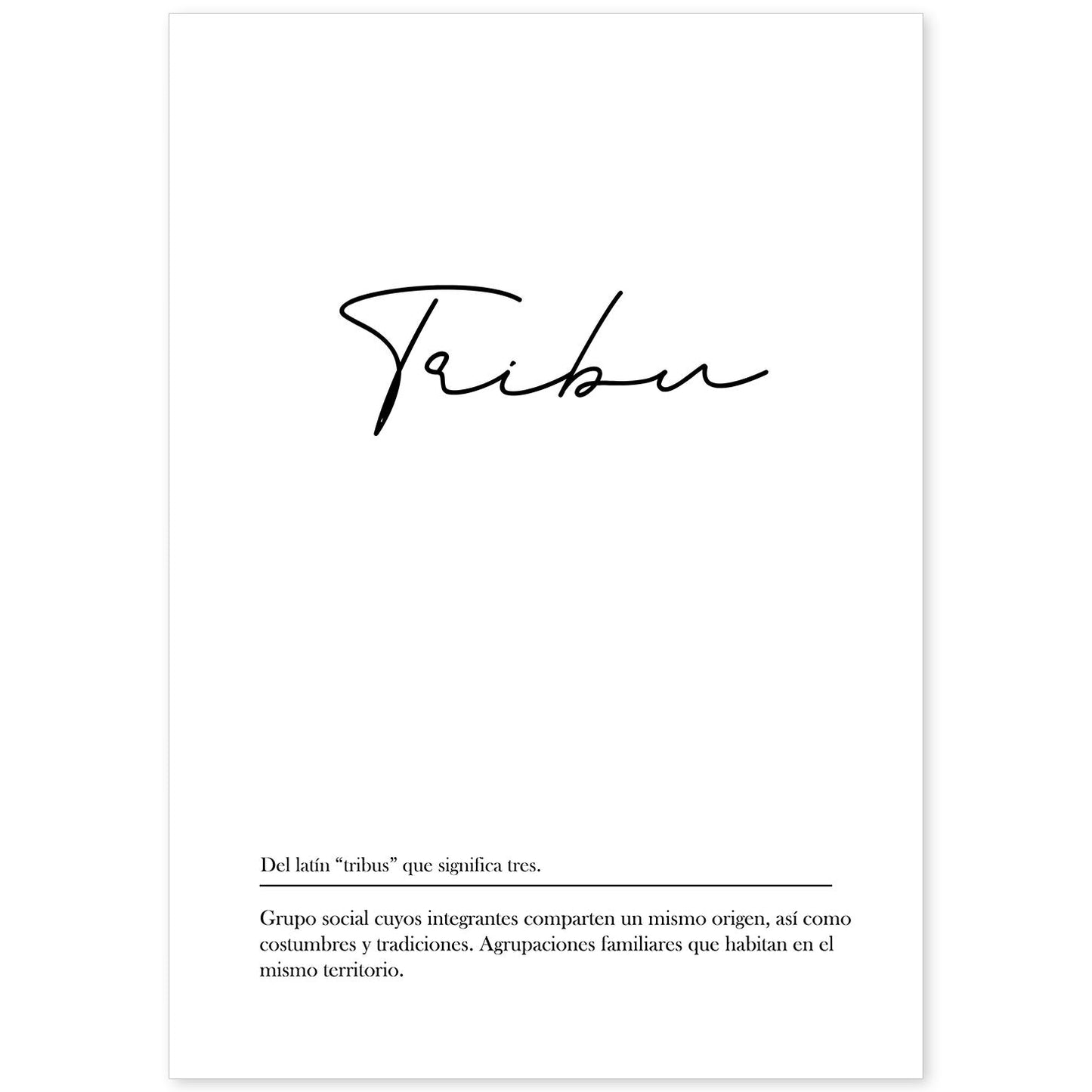 Lámina con la definición de la palabra Tribu en con fondo Blanco nórdico-Artwork-Nacnic-A4-Sin marco-Nacnic Estudio SL