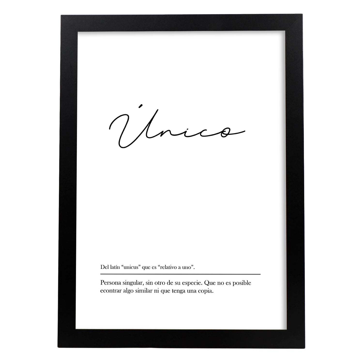 Lámina con la definición de la palabra Unico en con fondo Blanco nórdico-Artwork-Nacnic-A4-Marco Negro-Nacnic Estudio SL