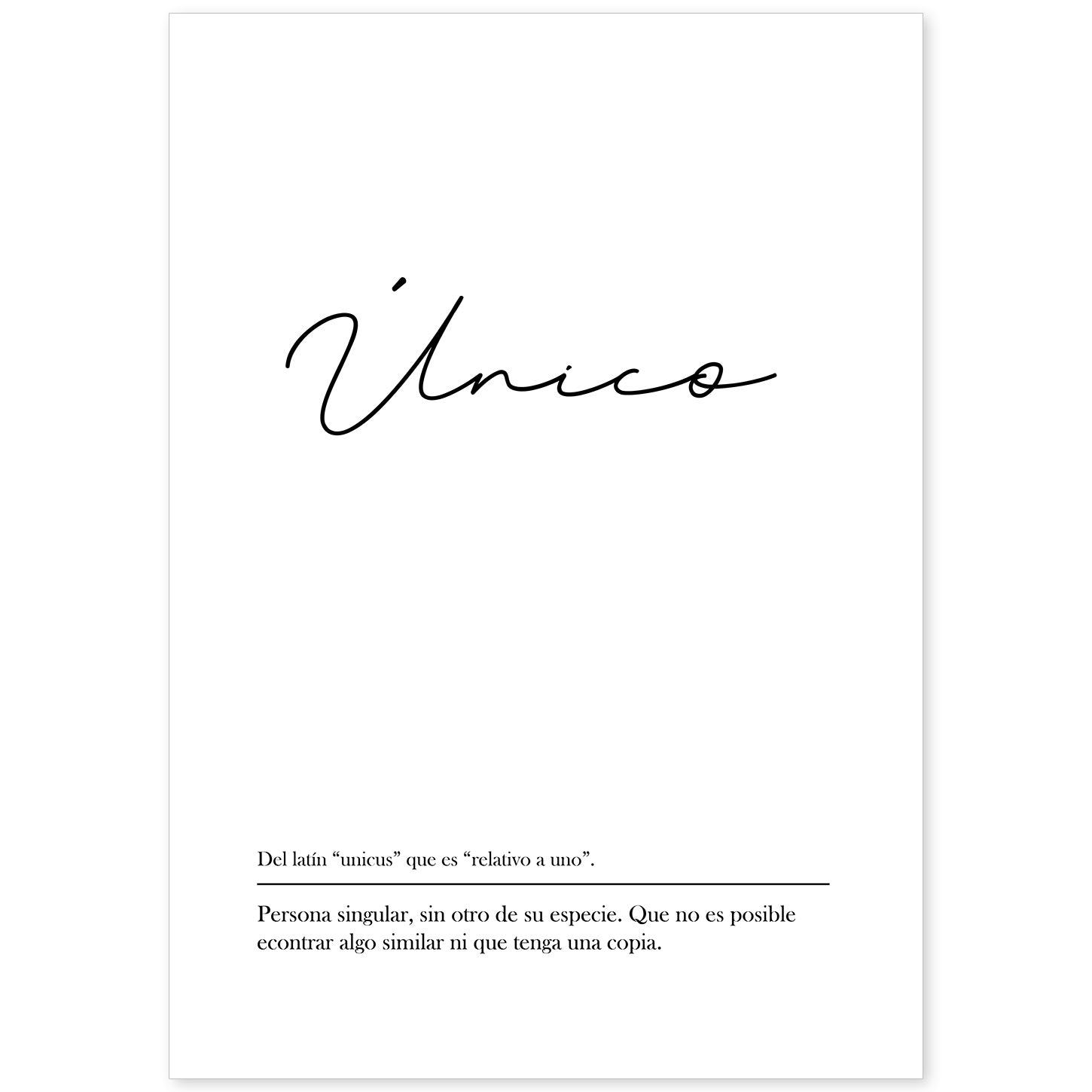 Lámina con la definición de la palabra Unico en con fondo Blanco nórdico-Artwork-Nacnic-A4-Sin marco-Nacnic Estudio SL
