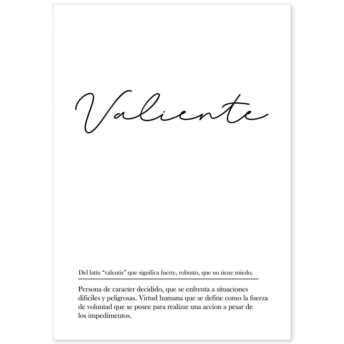 Lámina con la definición de la palabra Valiente en con fondo Blanco nórdico-Artwork-Nacnic-A4-Sin marco-Nacnic Estudio SL