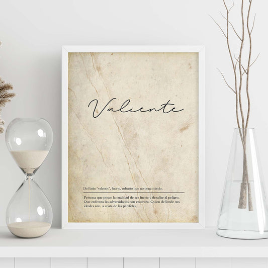 Lámina con la definición de la palabra Valiente en con Fondo Vintage-Artwork-Nacnic-Nacnic Estudio SL