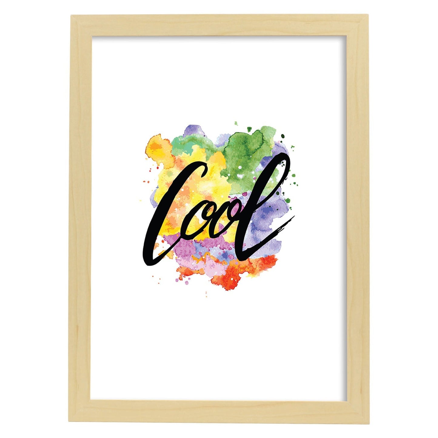 Lámina con mensajes felices coloridos.Poster 'Cool'-Artwork-Nacnic-A4-Marco Madera clara-Nacnic Estudio SL