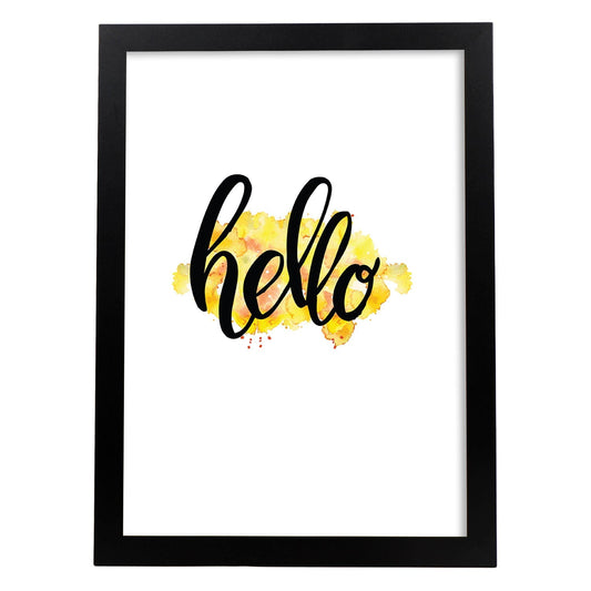 Lámina con mensajes felices coloridos.Poster 'Hola'-Artwork-Nacnic-A4-Marco Negro-Nacnic Estudio SL
