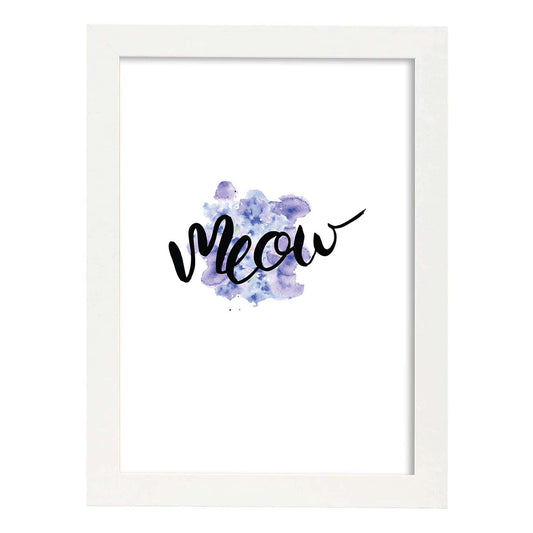 Lámina con mensajes felices coloridos.Poster 'Meow'-Artwork-Nacnic-A4-Marco Blanco-Nacnic Estudio SL
