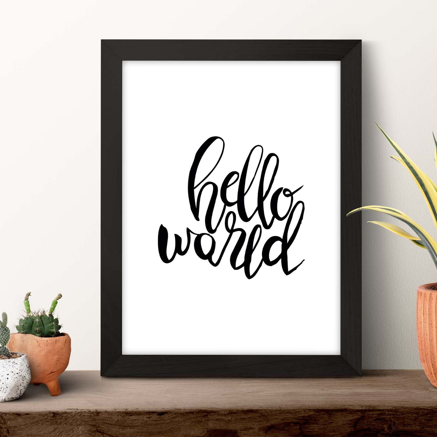 Lámina con mensajes felices en blanco y negro.Poster 'Hola Mundo'-Artwork-Nacnic-Nacnic Estudio SL