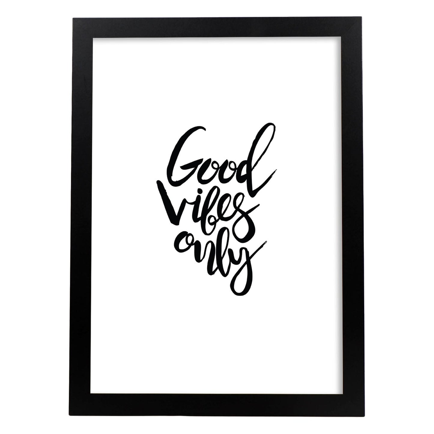 Lámina con mensajes felices en blanco y negro.Poster 'Solo Buena Onda'-Artwork-Nacnic-A3-Marco Negro-Nacnic Estudio SL