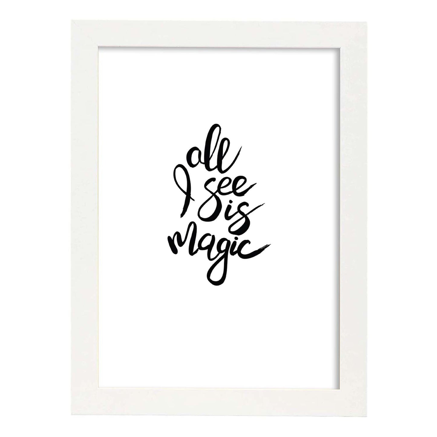 Lámina con mensajes felices en blanco y negro.Poster 'Todo Lo Que Veo Es Magico'-Artwork-Nacnic-A3-Marco Blanco-Nacnic Estudio SL