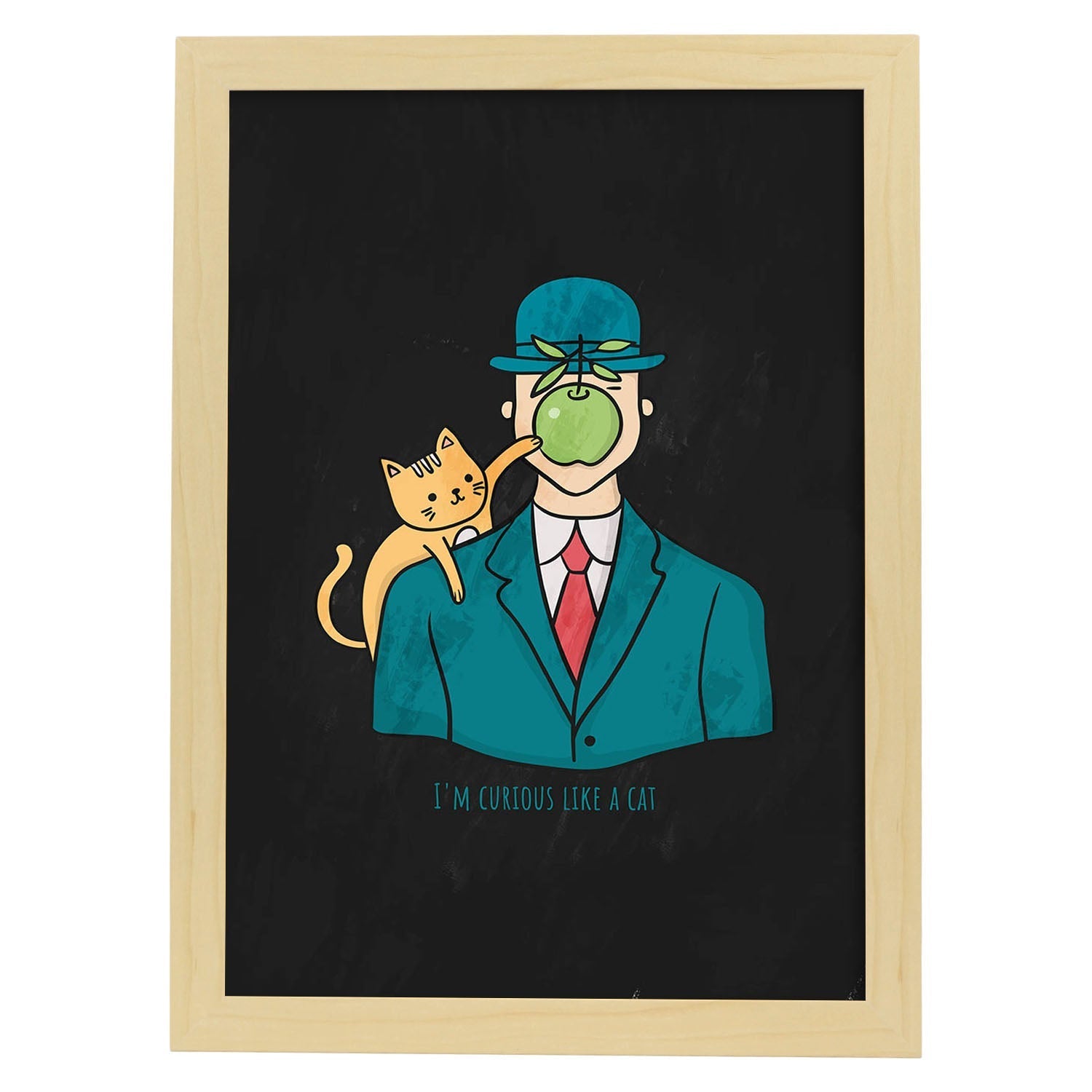 Lámina Curioso como un gato. Pósters de gatos con divertidas referencias al mundo del arte.-Artwork-Nacnic-A4-Marco Madera clara-Nacnic Estudio SL