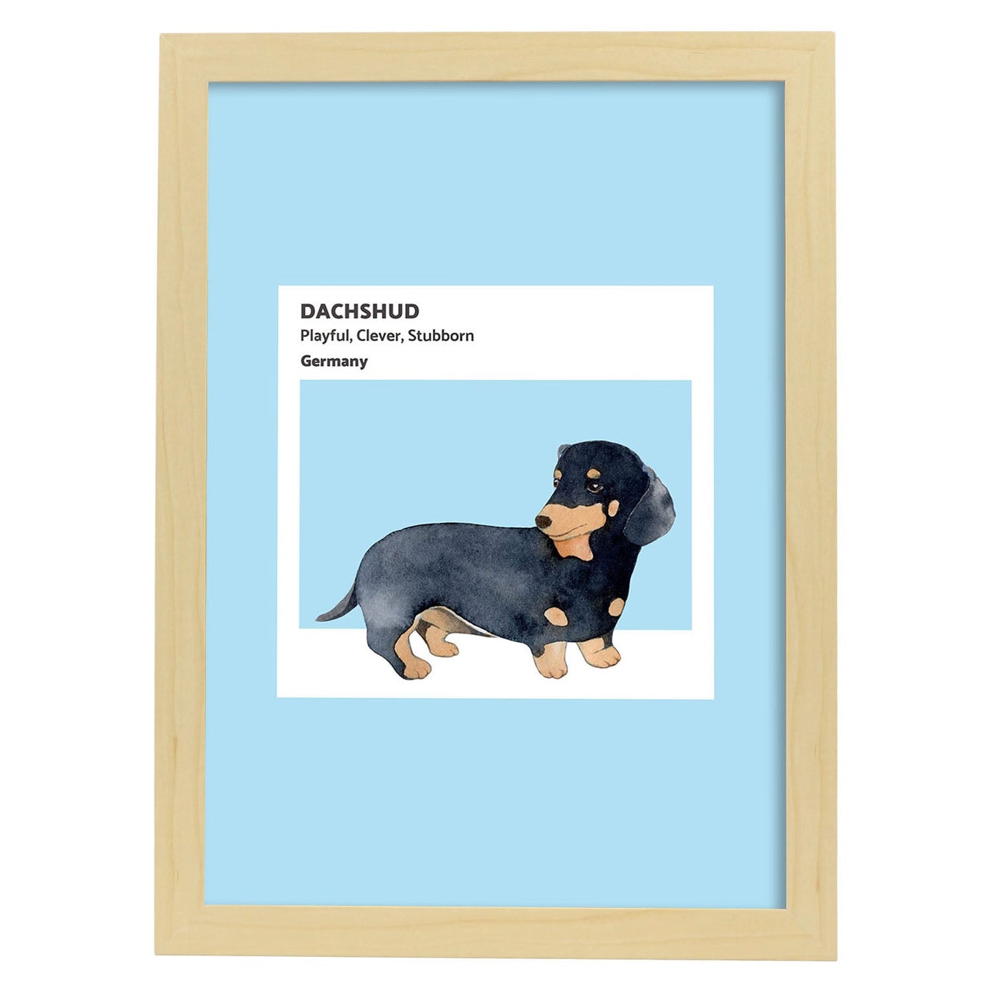Lámina Dachshund. Pósters con ilustraciones de razas de perro en tonos cálidos y pastel.-Artwork-Nacnic-A4-Marco Madera clara-Nacnic Estudio SL