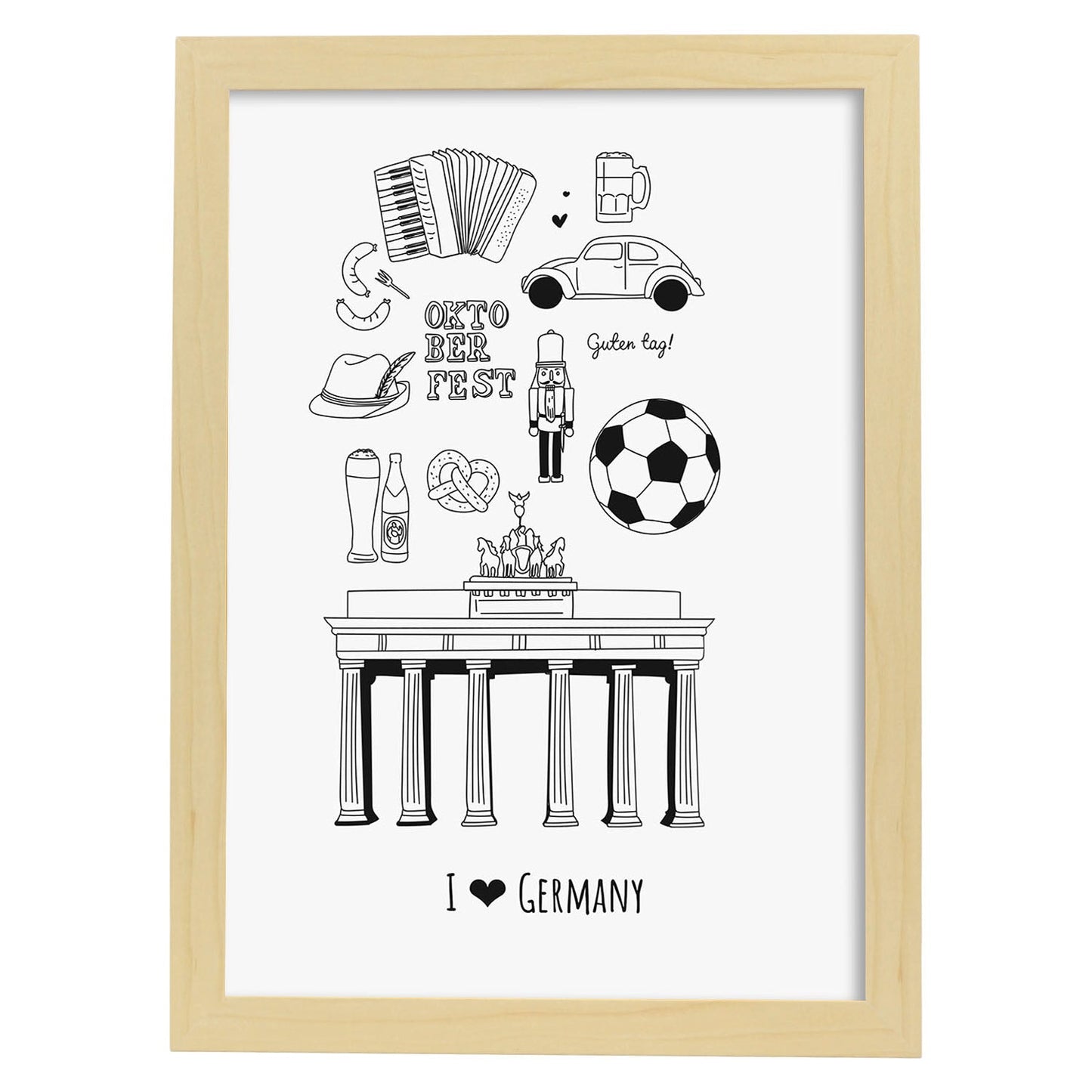 Lámina de Alemania. Pósters de países y ciudades del mundo. Imágenes de monumentos y viajes.-Artwork-Nacnic-A3-Marco Madera clara-Nacnic Estudio SL