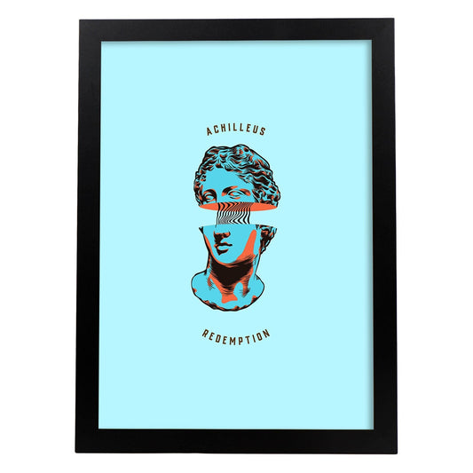 Lámina de Aquiles. Pósters con bustos minimalistas de los dioses de la mitología griega.-Artwork-Nacnic-A4-Marco Negro-Nacnic Estudio SL