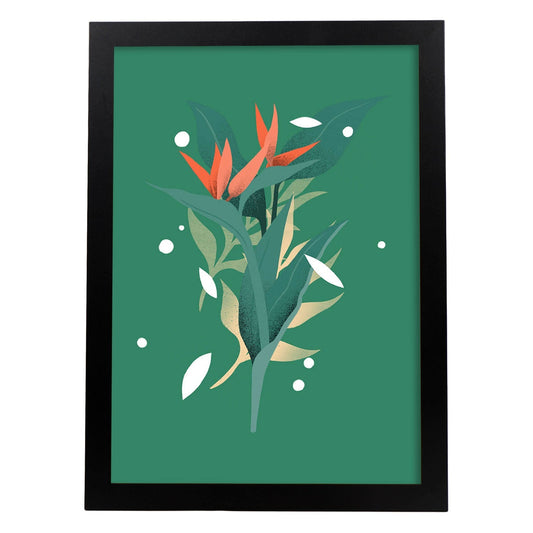 Lámina de arte abstracto Planta verde. Pósters florales coloridos.-Artwork-Nacnic-A4-Marco Negro-Nacnic Estudio SL