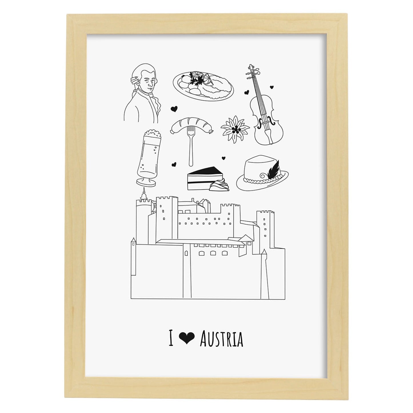 Lámina de Austria. Pósters de países y ciudades del mundo. Imágenes de monumentos y viajes.-Artwork-Nacnic-A3-Marco Madera clara-Nacnic Estudio SL