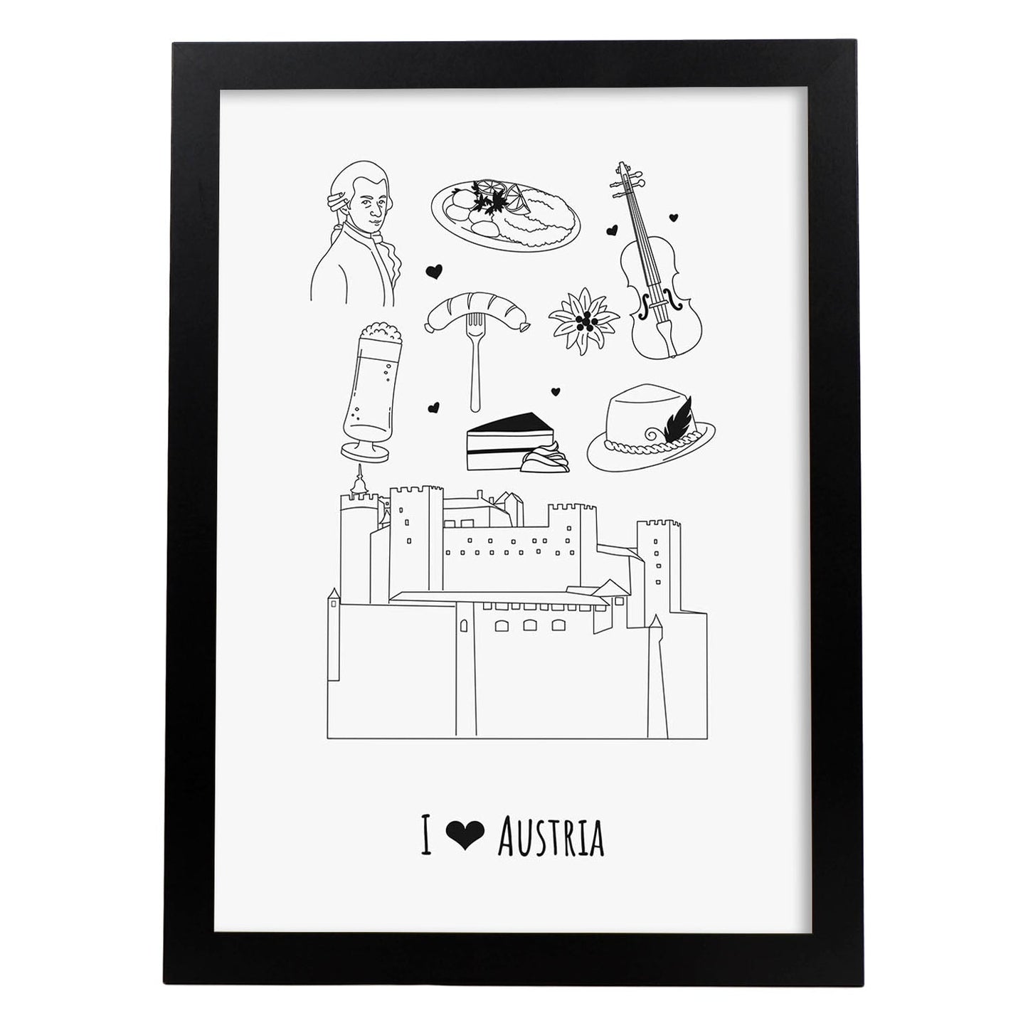 Lámina de Austria. Pósters de países y ciudades del mundo. Imágenes de monumentos y viajes.-Artwork-Nacnic-A4-Marco Negro-Nacnic Estudio SL