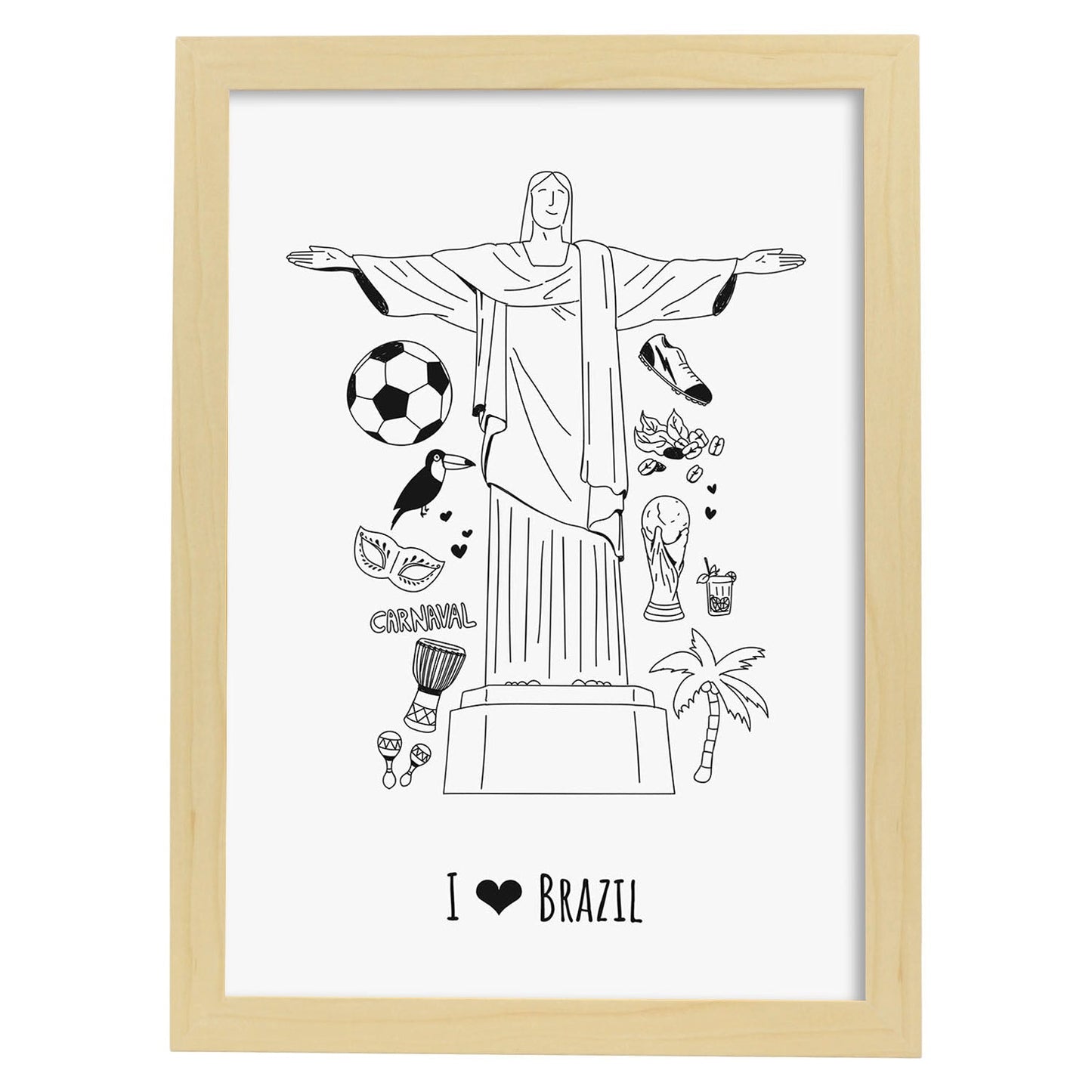 Lámina de Brasil. Pósters de países y ciudades del mundo. Imágenes de monumentos y viajes.-Artwork-Nacnic-A3-Marco Madera clara-Nacnic Estudio SL