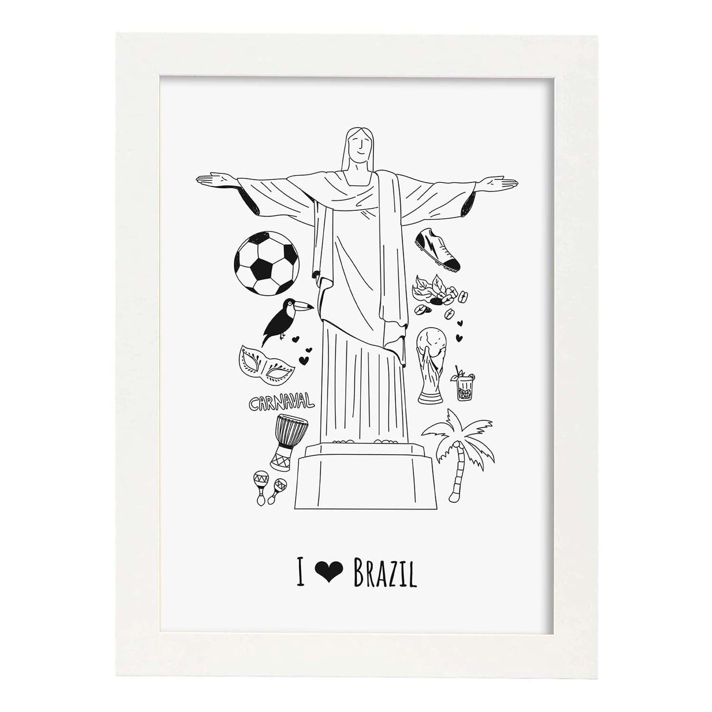 Lámina de Brasil. Pósters de países y ciudades del mundo. Imágenes de monumentos y viajes.-Artwork-Nacnic-A4-Marco Blanco-Nacnic Estudio SL