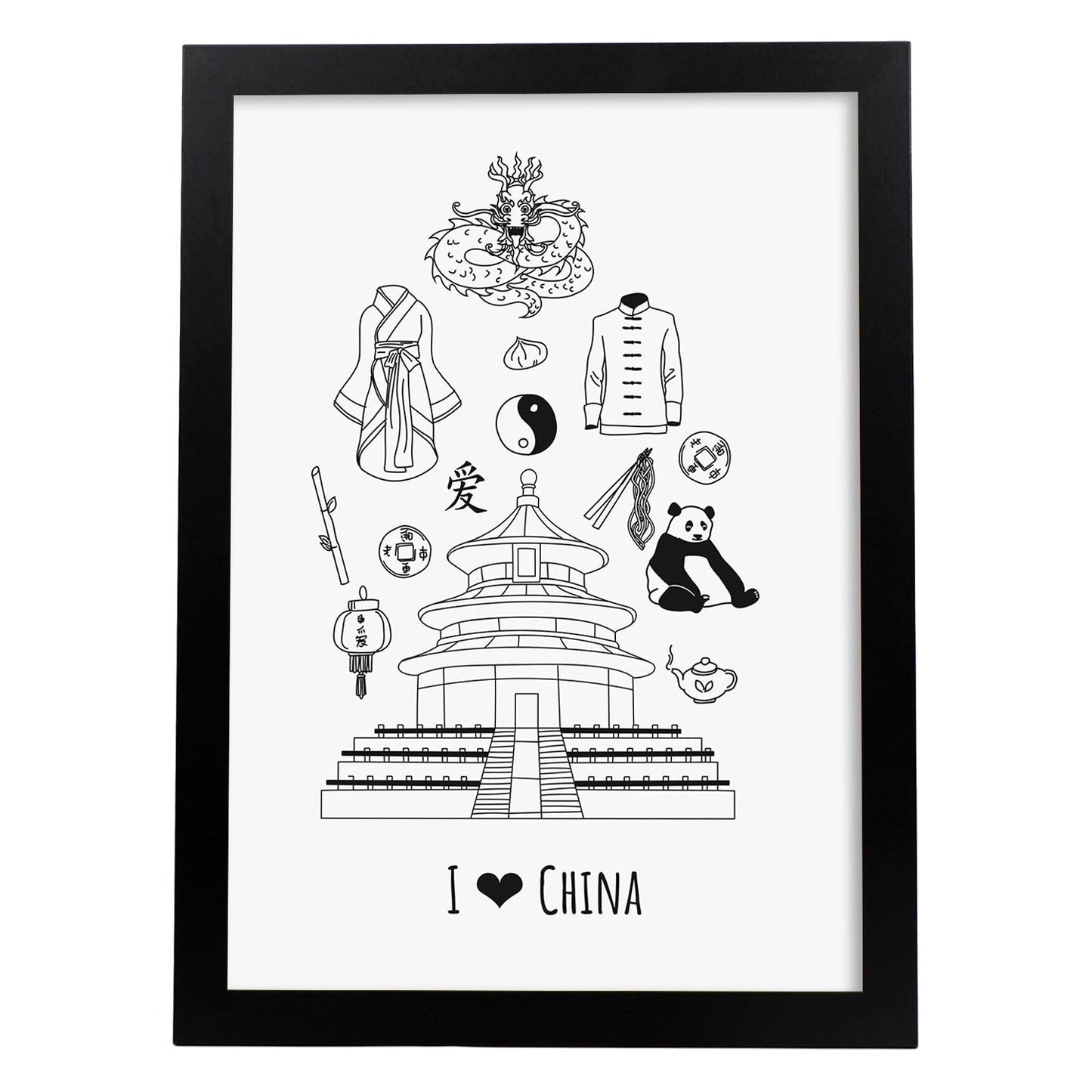 Lámina de China. Pósters de países y ciudades del mundo. Imágenes de monumentos y viajes.-Artwork-Nacnic-A3-Marco Negro-Nacnic Estudio SL