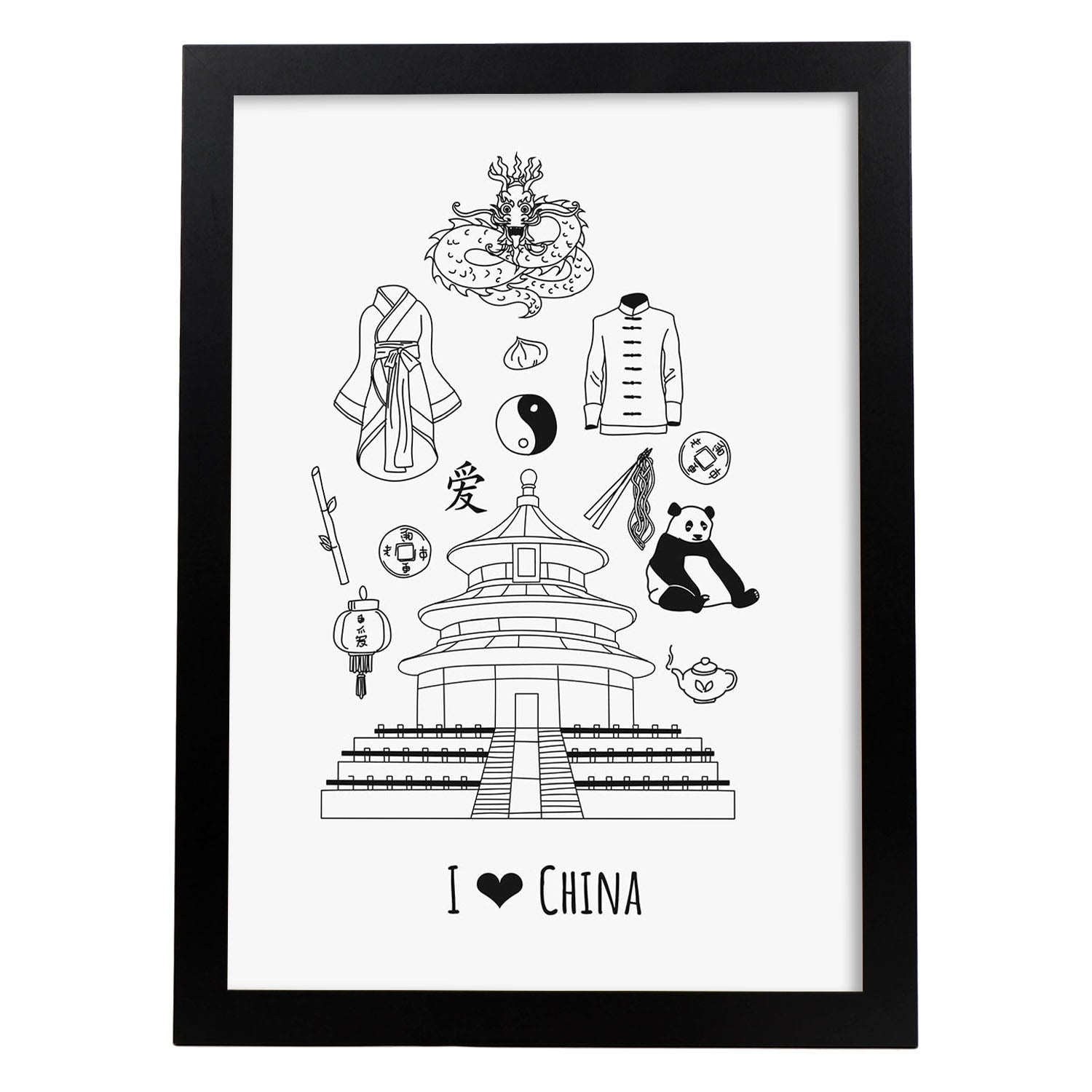 Lámina de China. Pósters de países y ciudades del mundo. Imágenes de monumentos y viajes.-Artwork-Nacnic-A3-Marco Negro-Nacnic Estudio SL