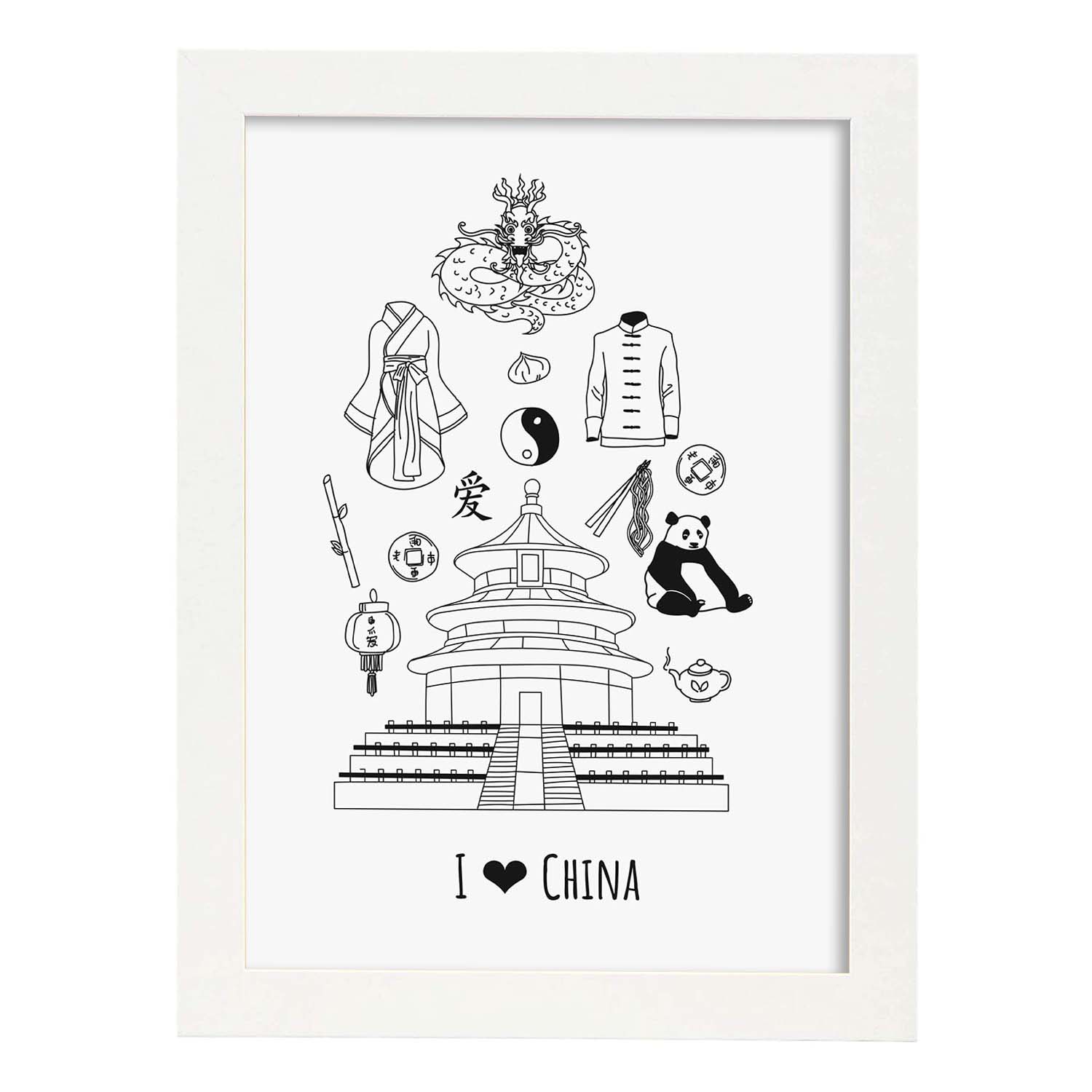 Lámina de China. Pósters de países y ciudades del mundo. Imágenes de monumentos y viajes.-Artwork-Nacnic-A4-Marco Blanco-Nacnic Estudio SL