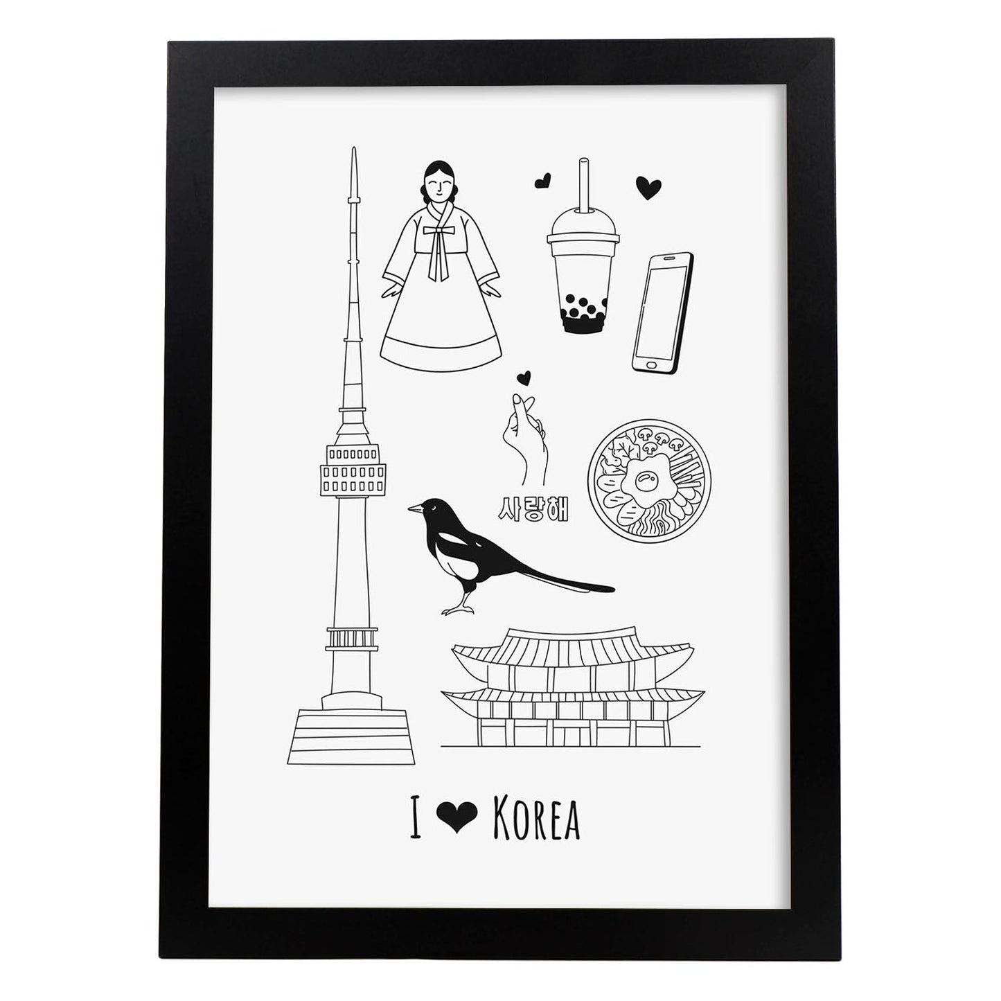 Lámina de Corea. Pósters de países y ciudades del mundo. Imágenes de monumentos y viajes.-Artwork-Nacnic-A3-Marco Negro-Nacnic Estudio SL