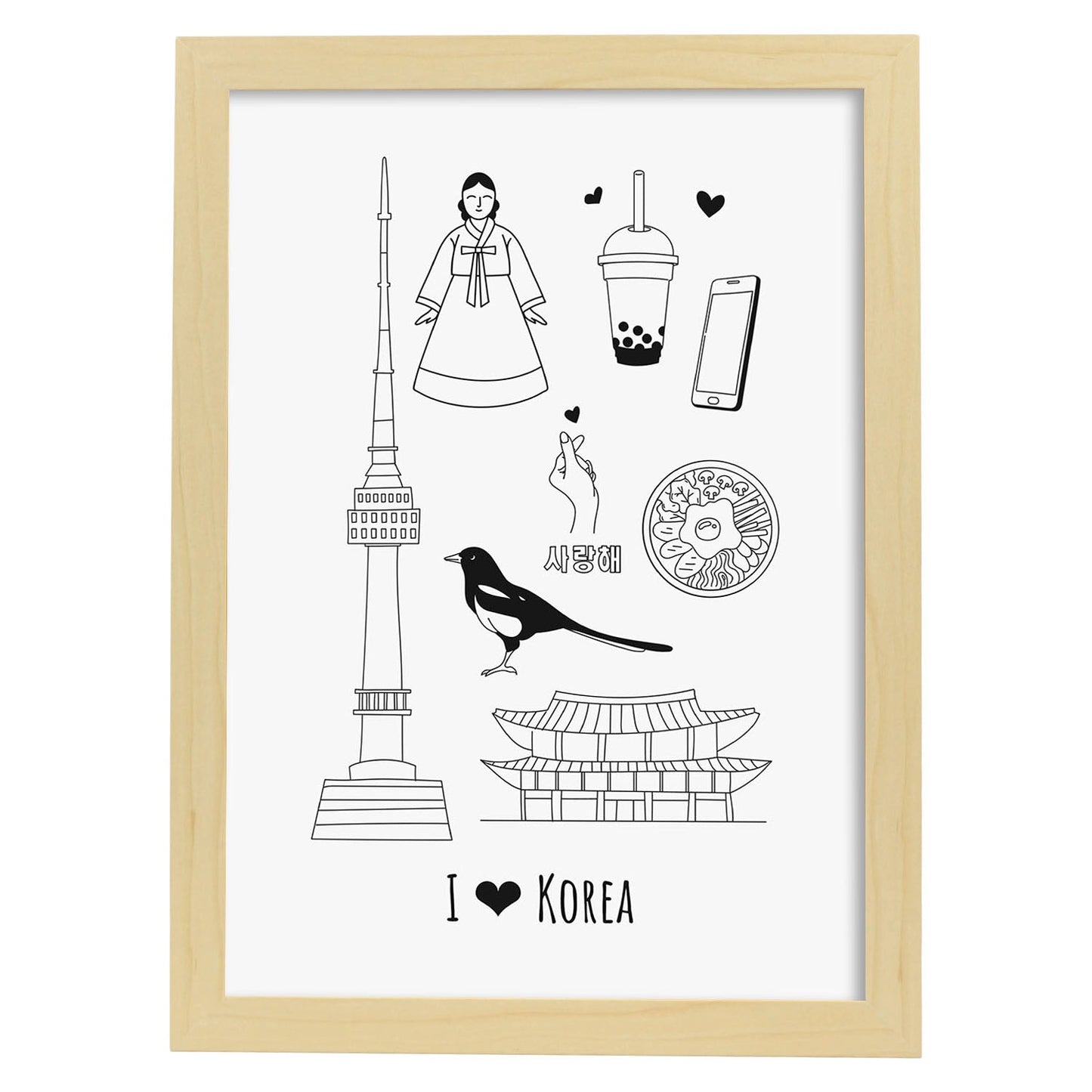 Lámina de Corea. Pósters de países y ciudades del mundo. Imágenes de monumentos y viajes.-Artwork-Nacnic-A4-Marco Madera clara-Nacnic Estudio SL