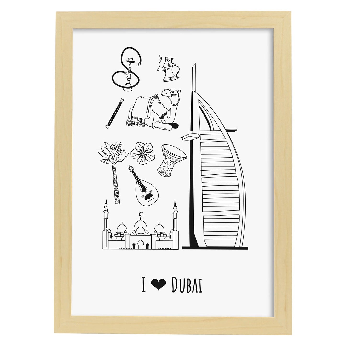 Lámina de Dubai. Pósters de países y ciudades del mundo. Imágenes de monumentos y viajes.-Artwork-Nacnic-A3-Marco Madera clara-Nacnic Estudio SL