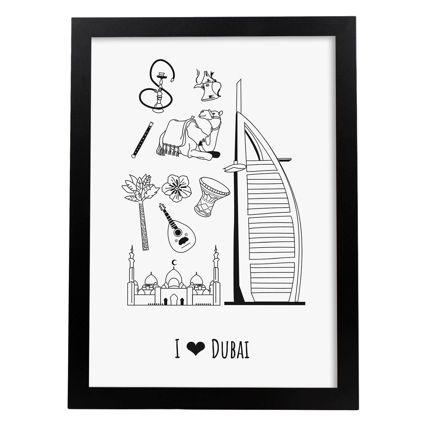 Lámina de Dubai. Pósters de países y ciudades del mundo. Imágenes de monumentos y viajes.-Artwork-Nacnic-A4-Marco Negro-Nacnic Estudio SL