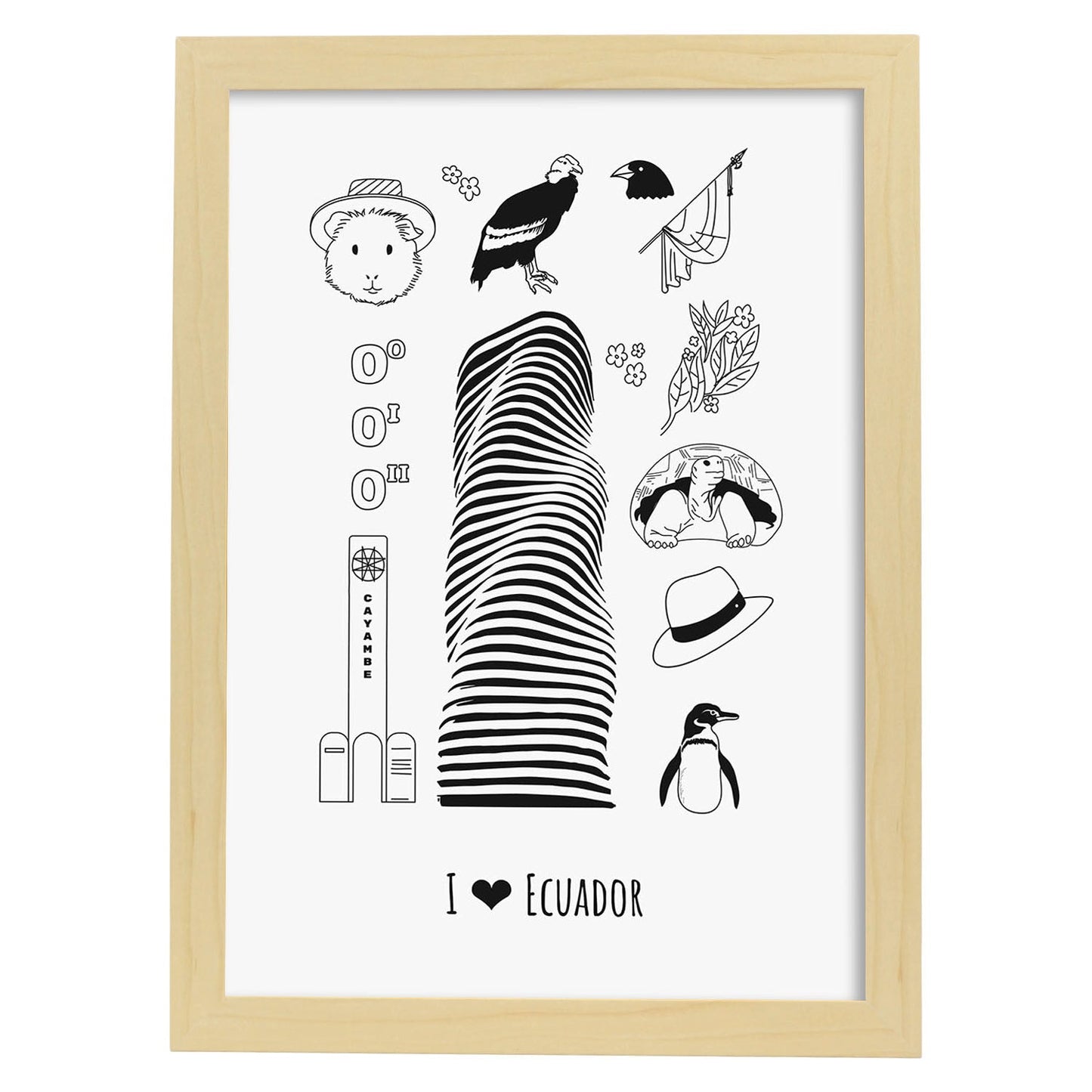 Lámina de Ecuador. Pósters de países y ciudades del mundo. Imágenes de monumentos y viajes.-Artwork-Nacnic-A3-Marco Madera clara-Nacnic Estudio SL
