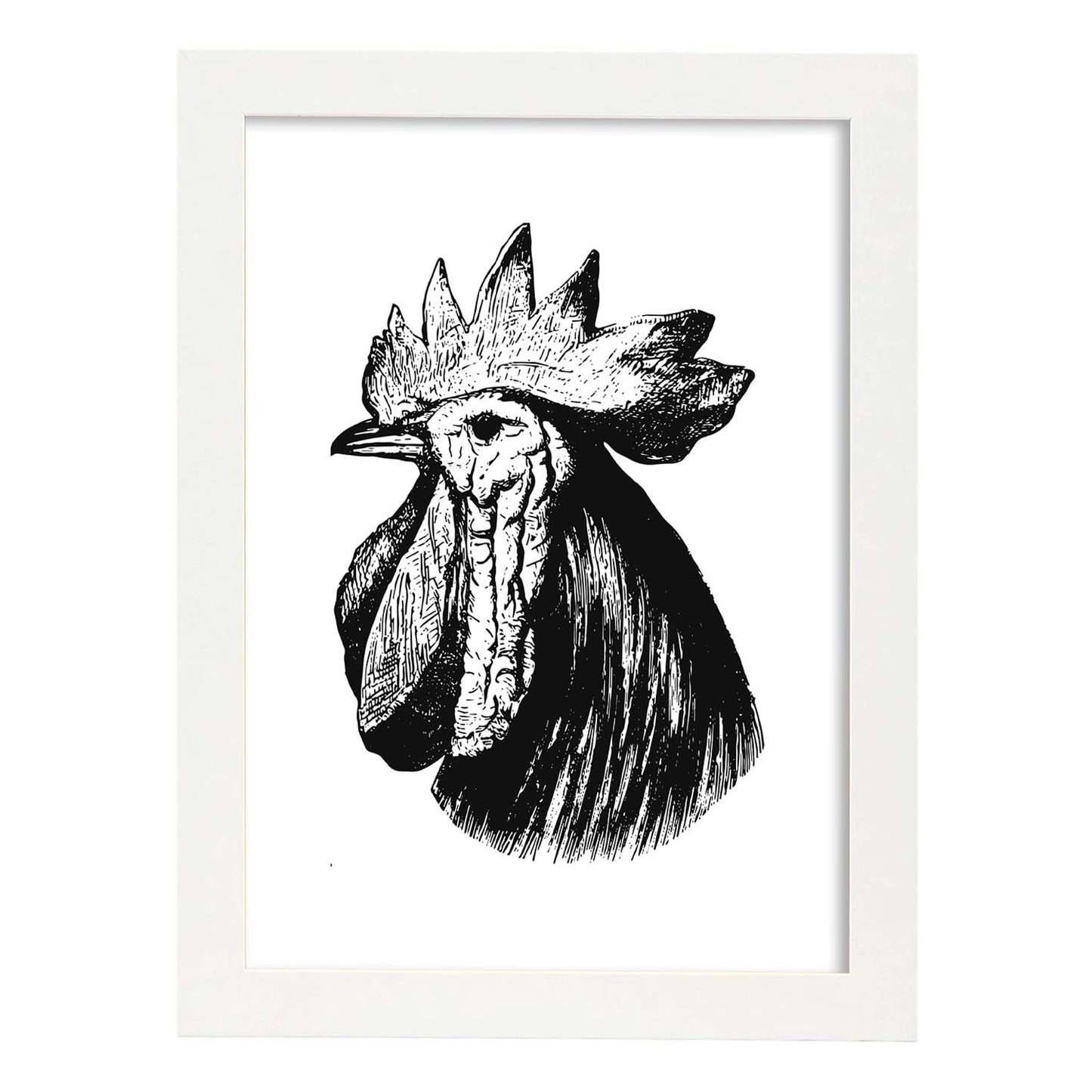 Lámina de Gallo. Posters con animales en blanco y negro.-Artwork-Nacnic-A4-Marco Blanco-Nacnic Estudio SL