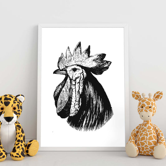 Lámina de Gallo. Posters con animales en blanco y negro.-Artwork-Nacnic-Nacnic Estudio SL