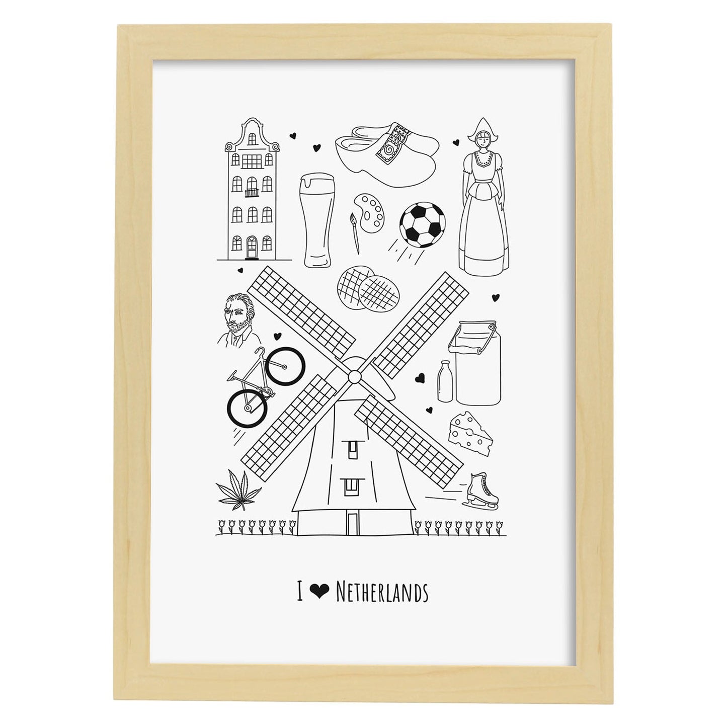 Lámina de Holanda. Pósters de países y ciudades del mundo. Imágenes de monumentos y viajes.-Artwork-Nacnic-A4-Marco Madera clara-Nacnic Estudio SL