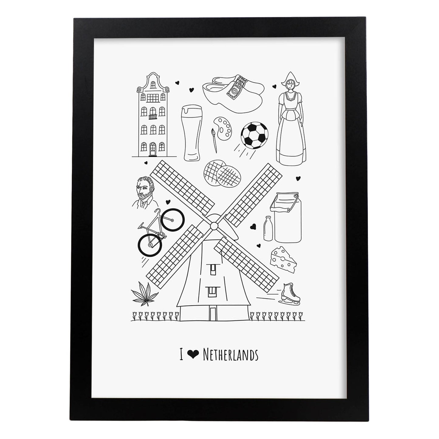 Lámina de Holanda. Pósters de países y ciudades del mundo. Imágenes de monumentos y viajes.-Artwork-Nacnic-A4-Marco Negro-Nacnic Estudio SL