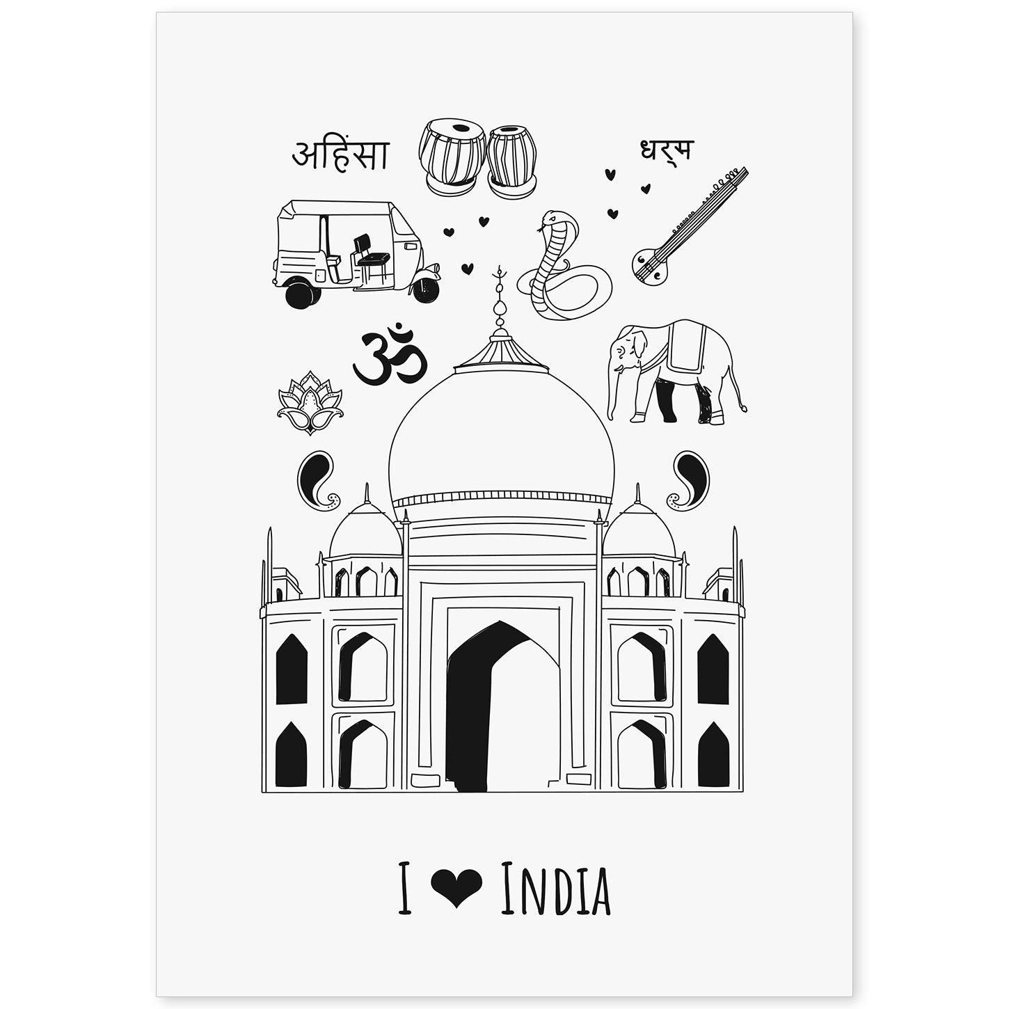 Lámina de India. Pósters de países y ciudades del mundo. Imágenes de monumentos y viajes.-Artwork-Nacnic-A4-Sin marco-Nacnic Estudio SL