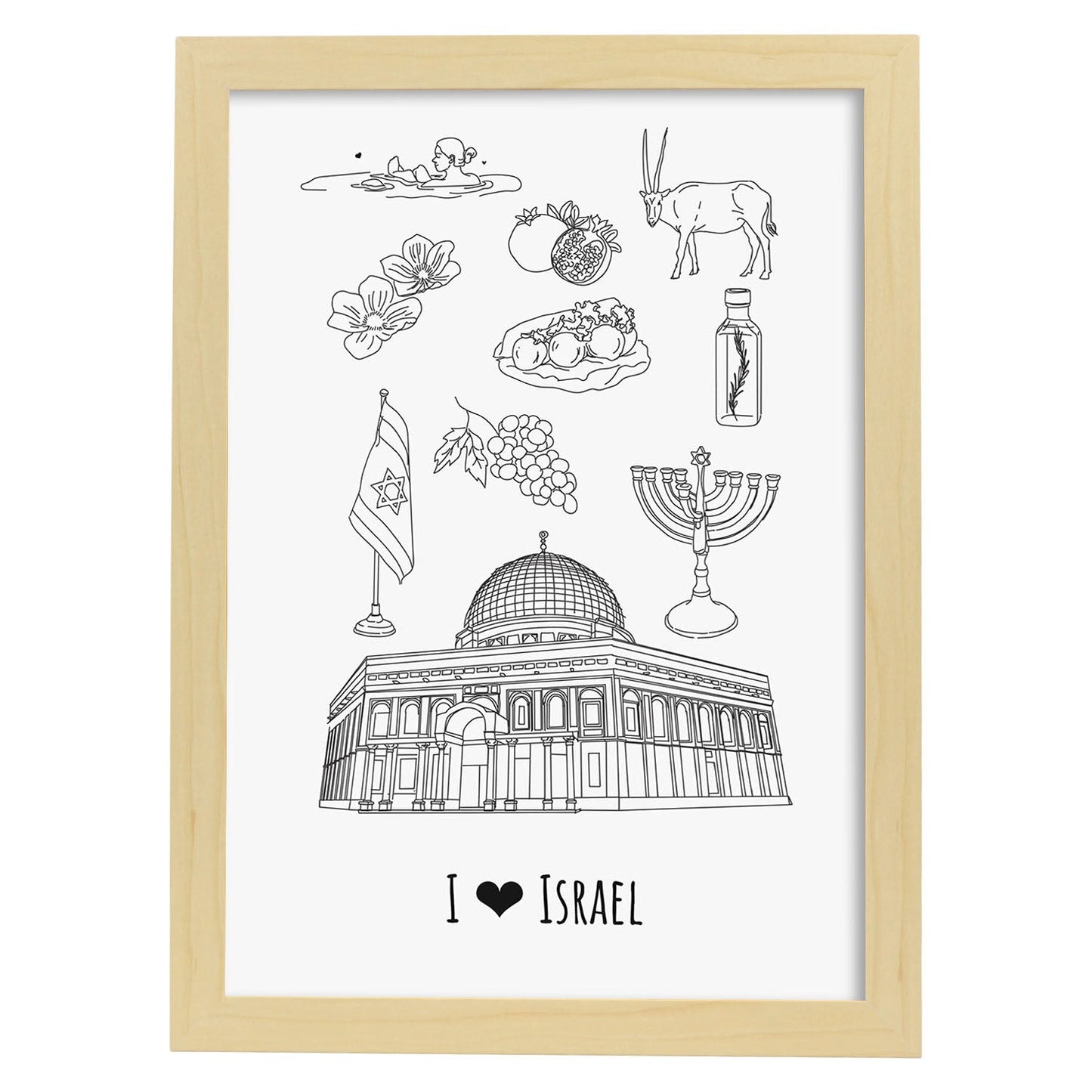 Lámina de Israel. Pósters de países y ciudades del mundo. Imágenes de monumentos y viajes.-Artwork-Nacnic-A3-Marco Madera clara-Nacnic Estudio SL