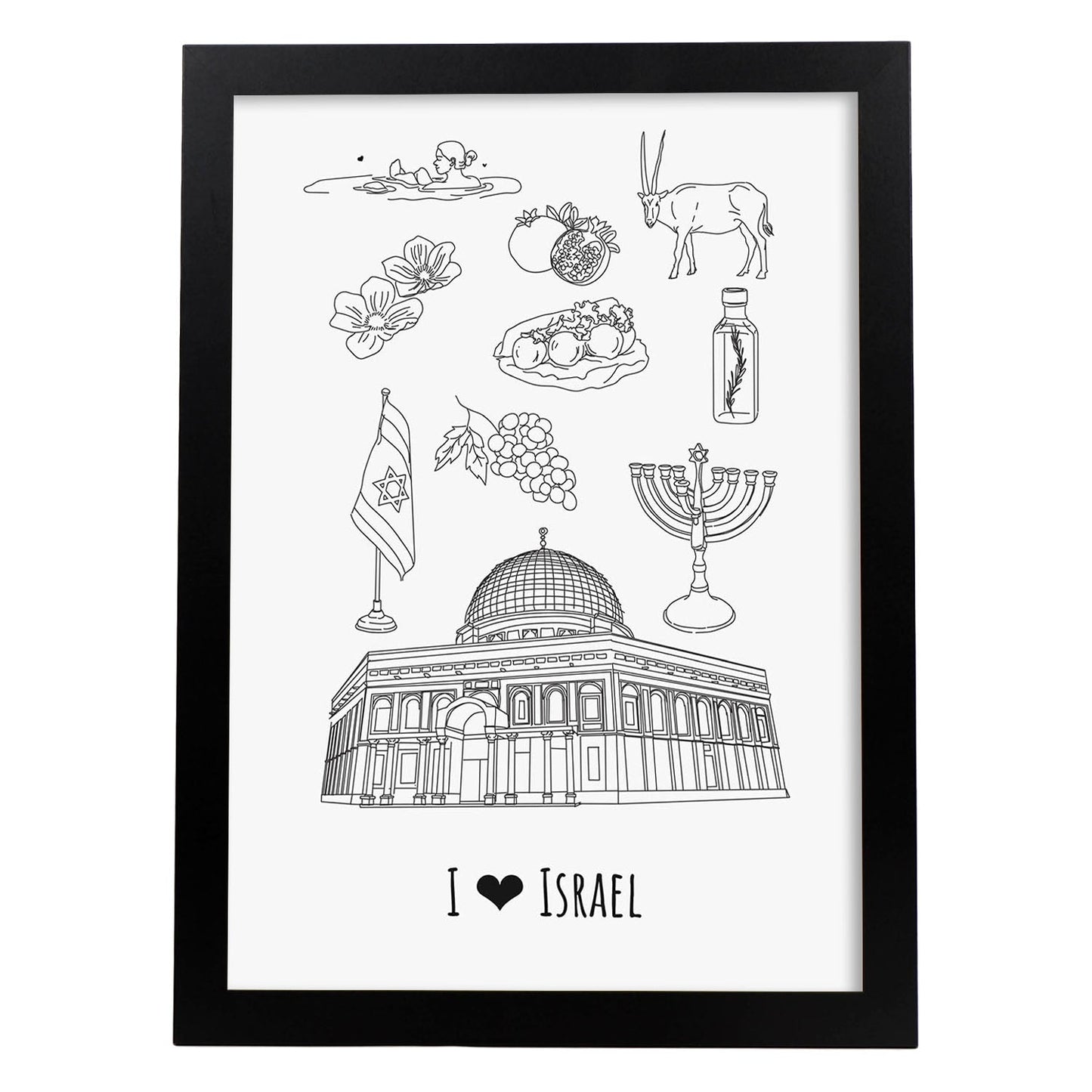 Lámina de Israel. Pósters de países y ciudades del mundo. Imágenes de monumentos y viajes.-Artwork-Nacnic-A4-Marco Negro-Nacnic Estudio SL