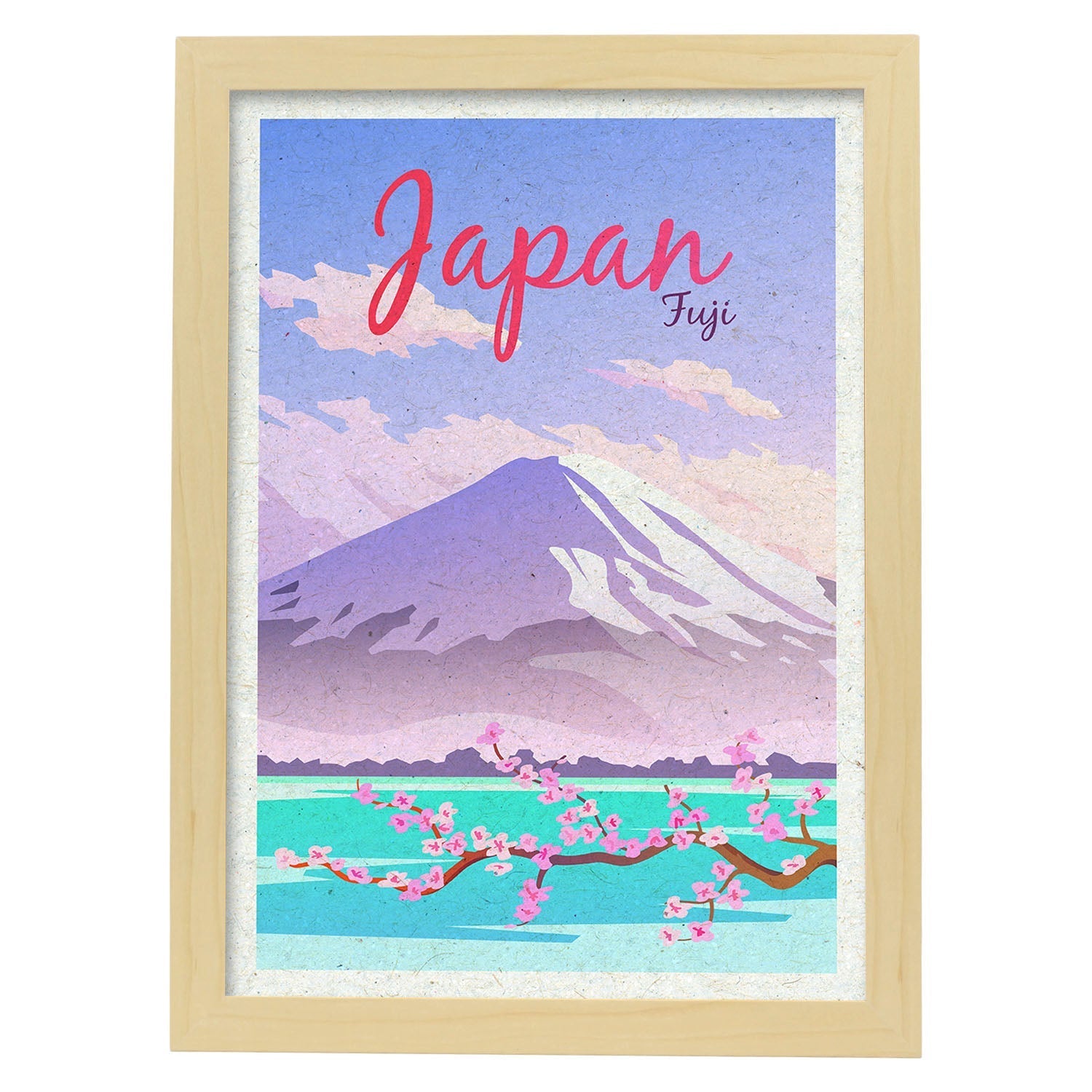 Lámina de Japon. Estilo vintage. Poster del Monte Fuji en colores. Anuncio Japon-Artwork-Nacnic-A4-Marco Madera clara-Nacnic Estudio SL