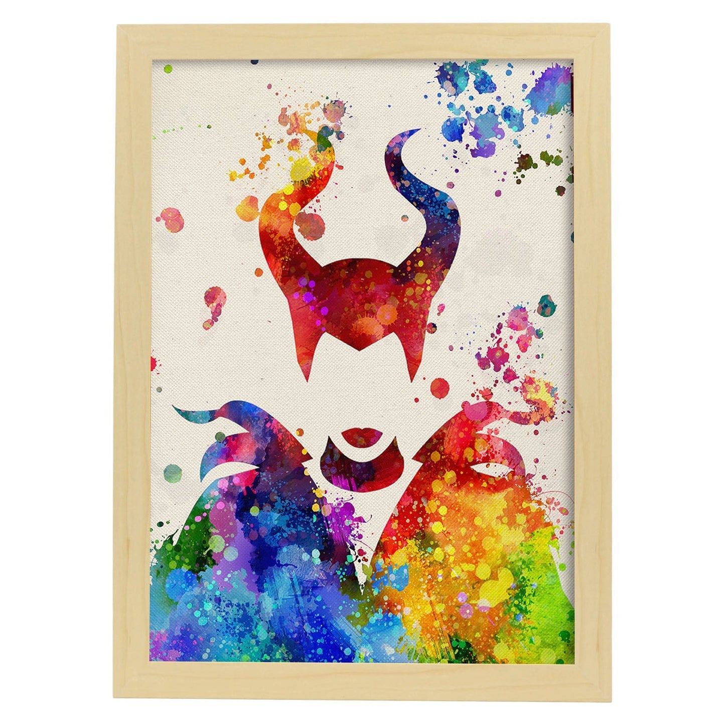 Lámina de la famosa pelicula Maléfica de la Bella durmiente en Poster estilo explosión de color .-Artwork-Nacnic-A4-Marco Madera clara-Nacnic Estudio SL
