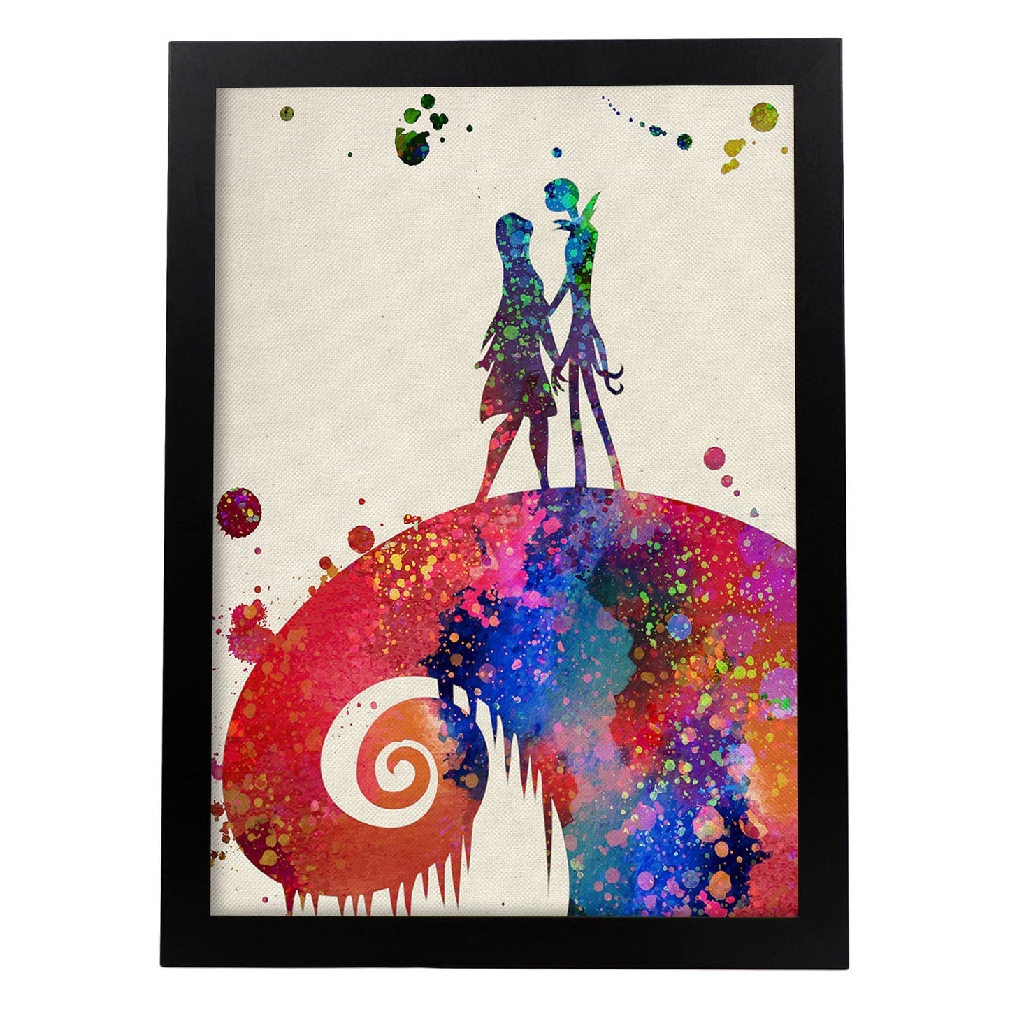 Lámina de la famosa pelicula Pesadilla antes de Navidad en Poster estilo explosión de color .-Artwork-Nacnic-A4-Marco Negro-Nacnic Estudio SL
